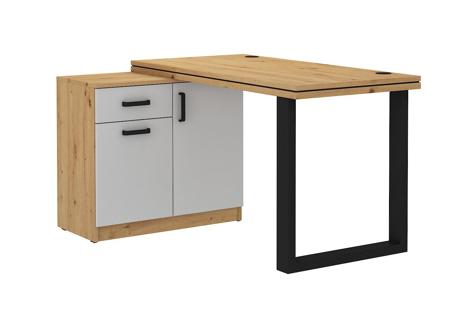 Furnix Schreibtisch mit Kufenbein und Kommode Büromöbel MOLUKI 140, B138 x T67 x H78,1 cm Hellgrau-Artisan