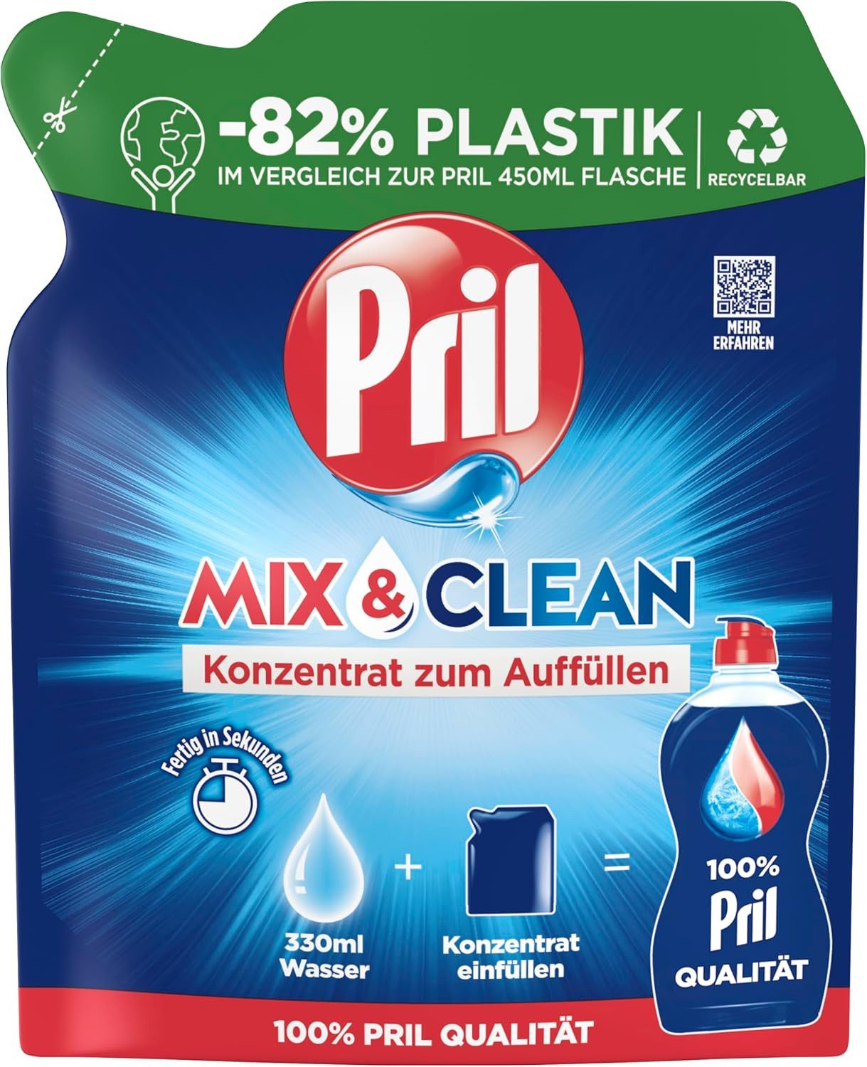 PRIL 1x Pril Mix & Clean Konzentrat zum Auffüllen (120 ml) Geschirrspülmittel (1-St. Handgeschirrspülmittel mit höchster Fettlösekraft)