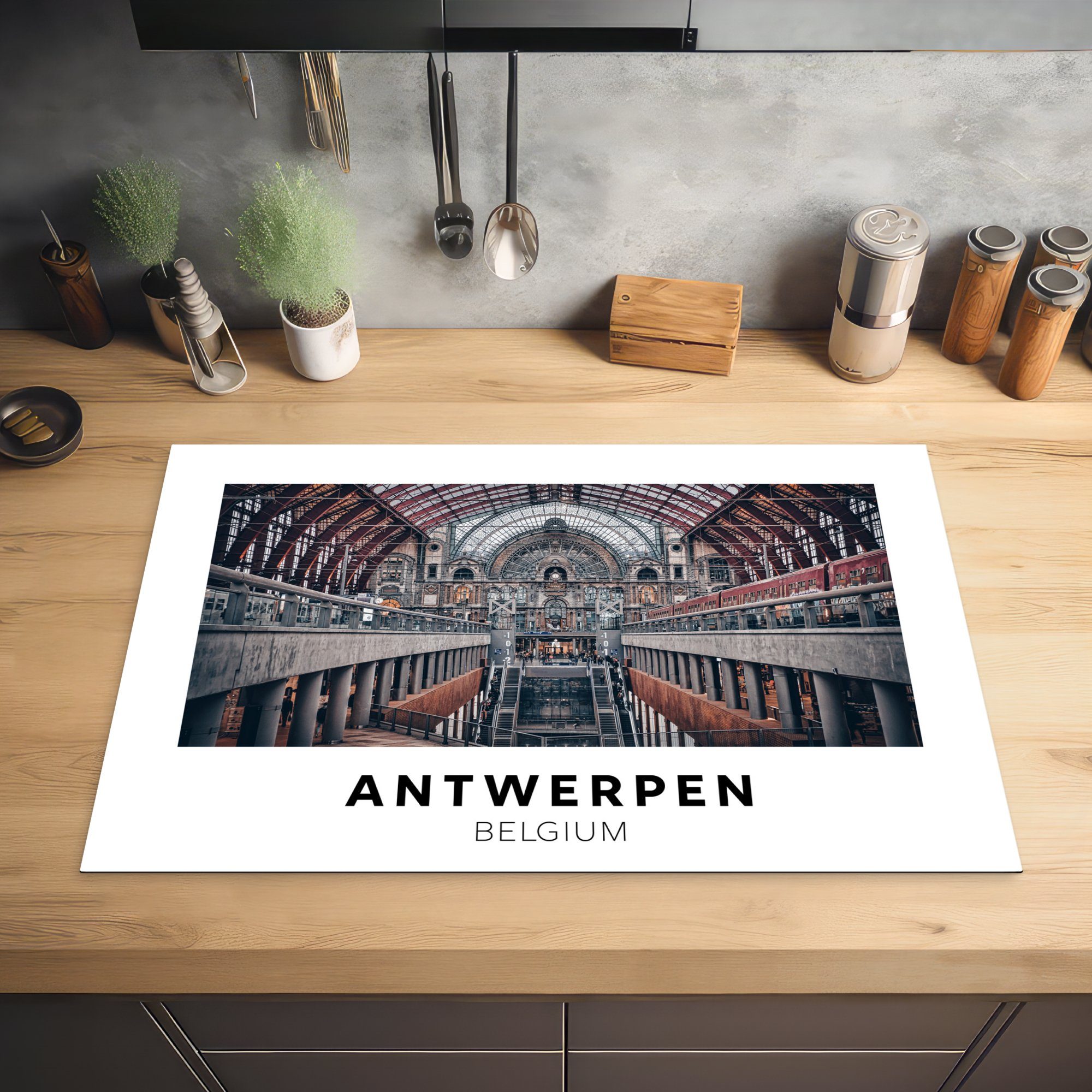 MuchoWow Herdblende-/Abdeckplatte Antwerpen - Belgien 81x52 die tlg), cm, - für Architektur, (1 Ceranfeldabdeckung Schutz Vinyl, küche, Induktionskochfeld