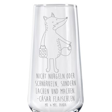 Mr. & Mrs. Panda Sektglas Fuchs Laterne - Transparent - Geschenk, Spülmaschinenfeste Sektgläser, Premium Glas, Hochwertige Lasergravur