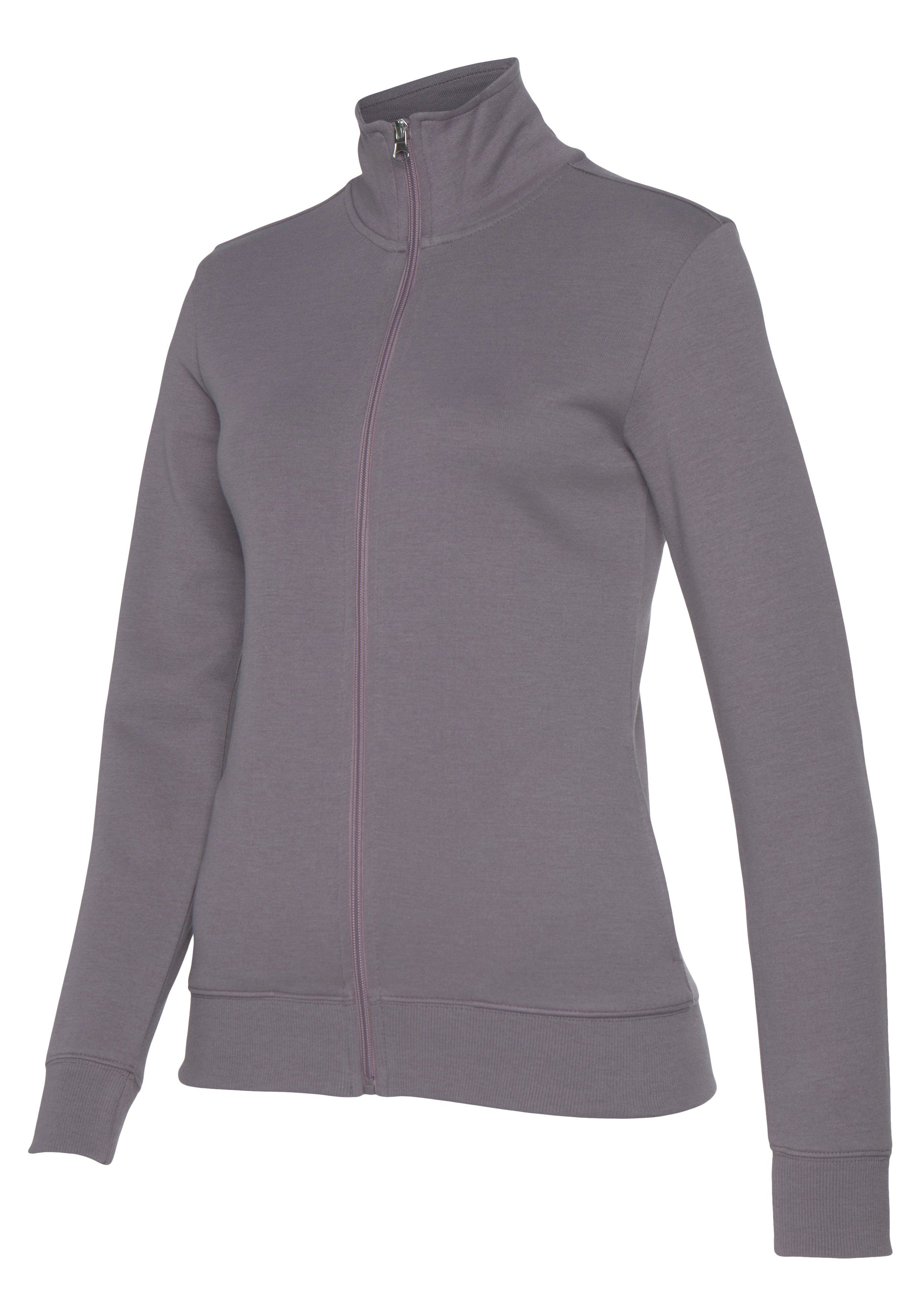 Sweatjacke (1-tlg) Bench. mit Loungeanzug Stehkragen, Loungewear mauve bestickten