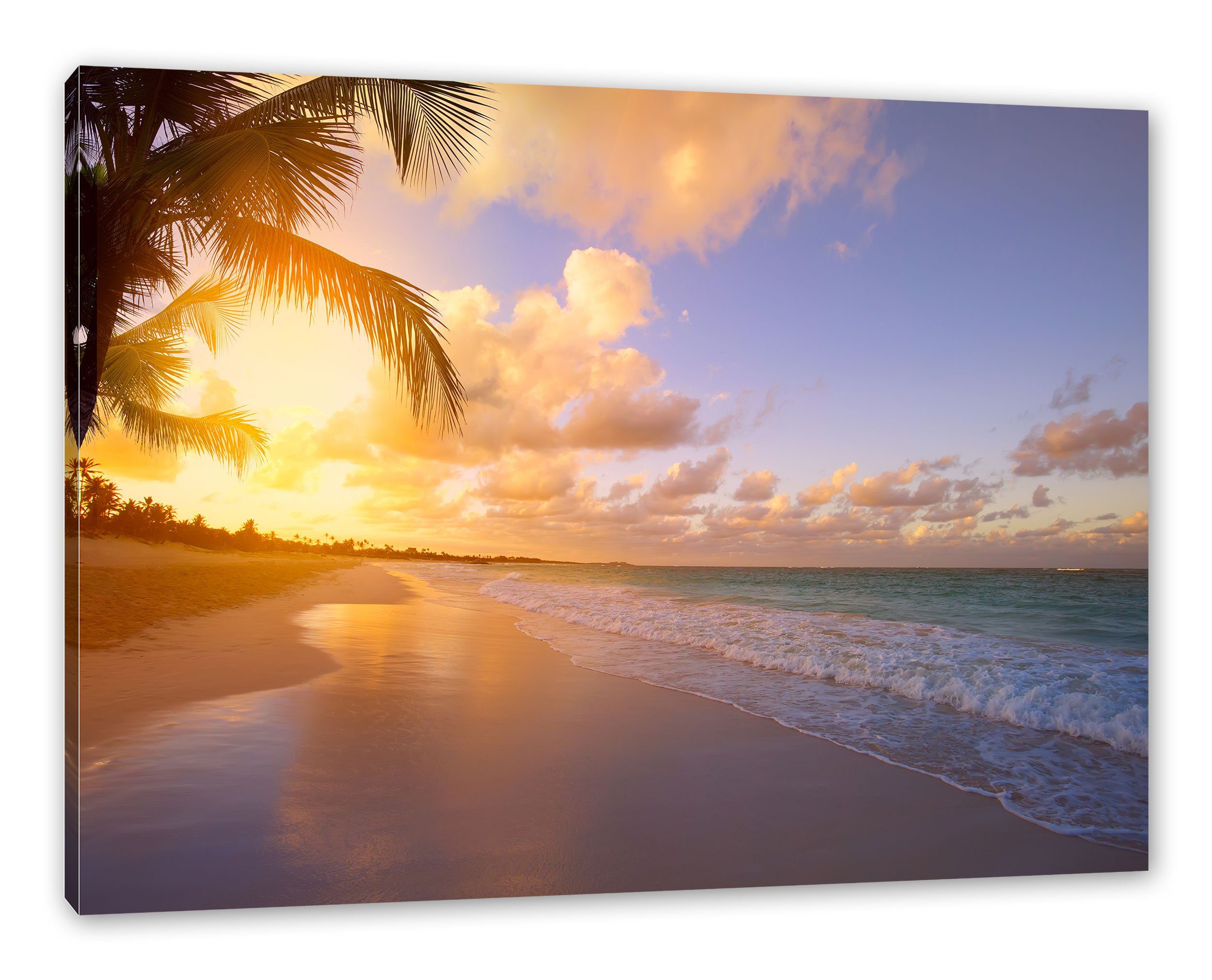 Pixxprint Leinwandbild Strand bei Sonnenuntergang, Strand bei Sonnenuntergang (1 St), Leinwandbild fertig bespannt, inkl. Zackenaufhänger | Leinwandbilder