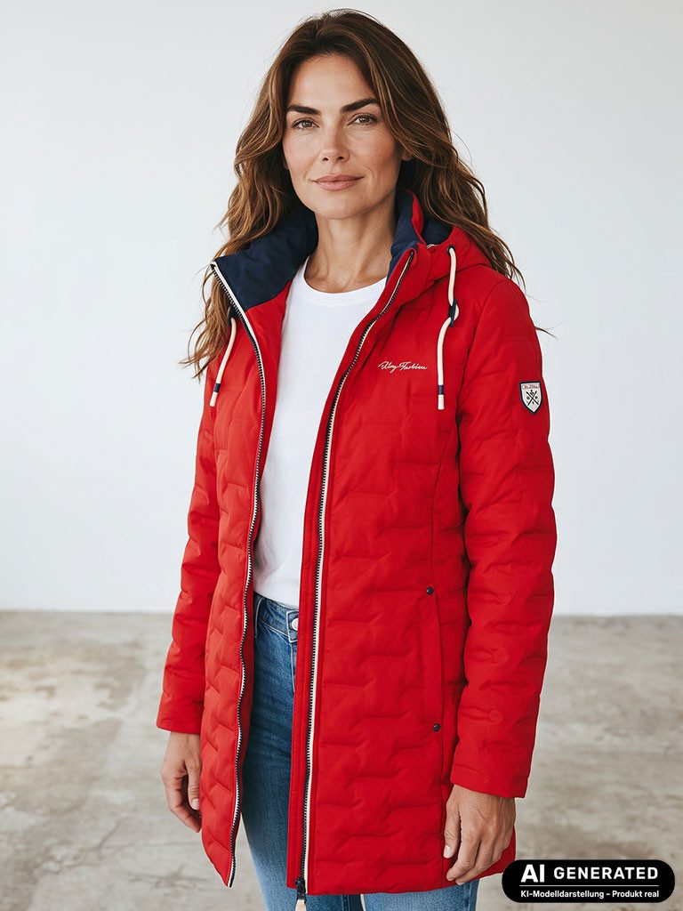 Dry Fashion Steppmantel Blavand Damen Mantel mit Steppung gefüttert - Steppjacke mit Kapuze Atmungsaktiv, 2-Wege-Reißverschluss, Kapuze abnehmbar, Tailliert