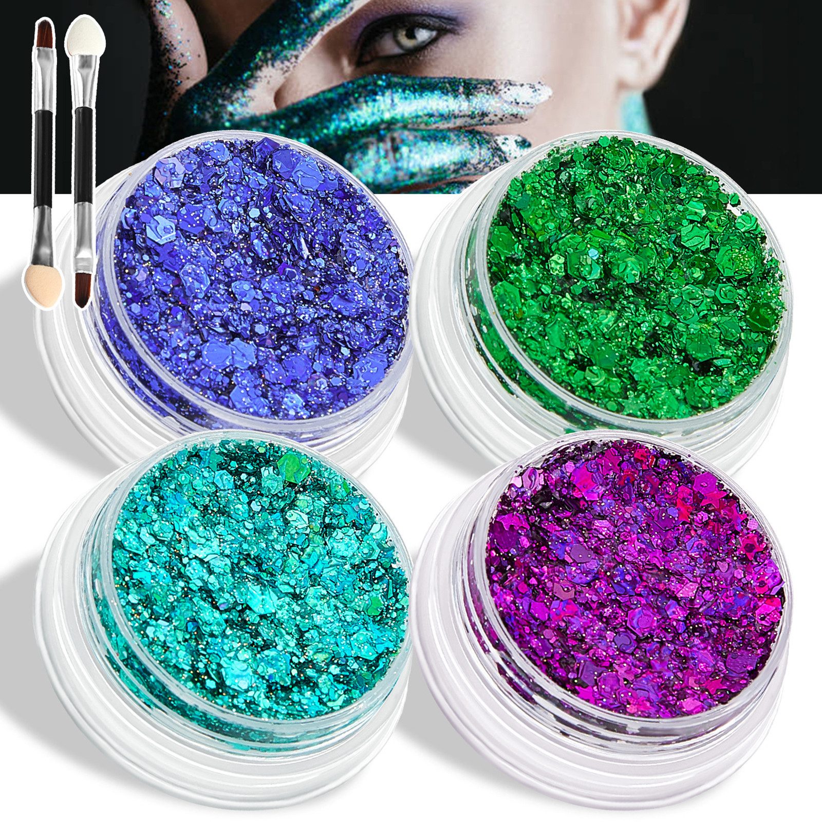 DEBAIJIA Lidschatten 4 Farben Körper Glitter Gesicht Glitter Make-up