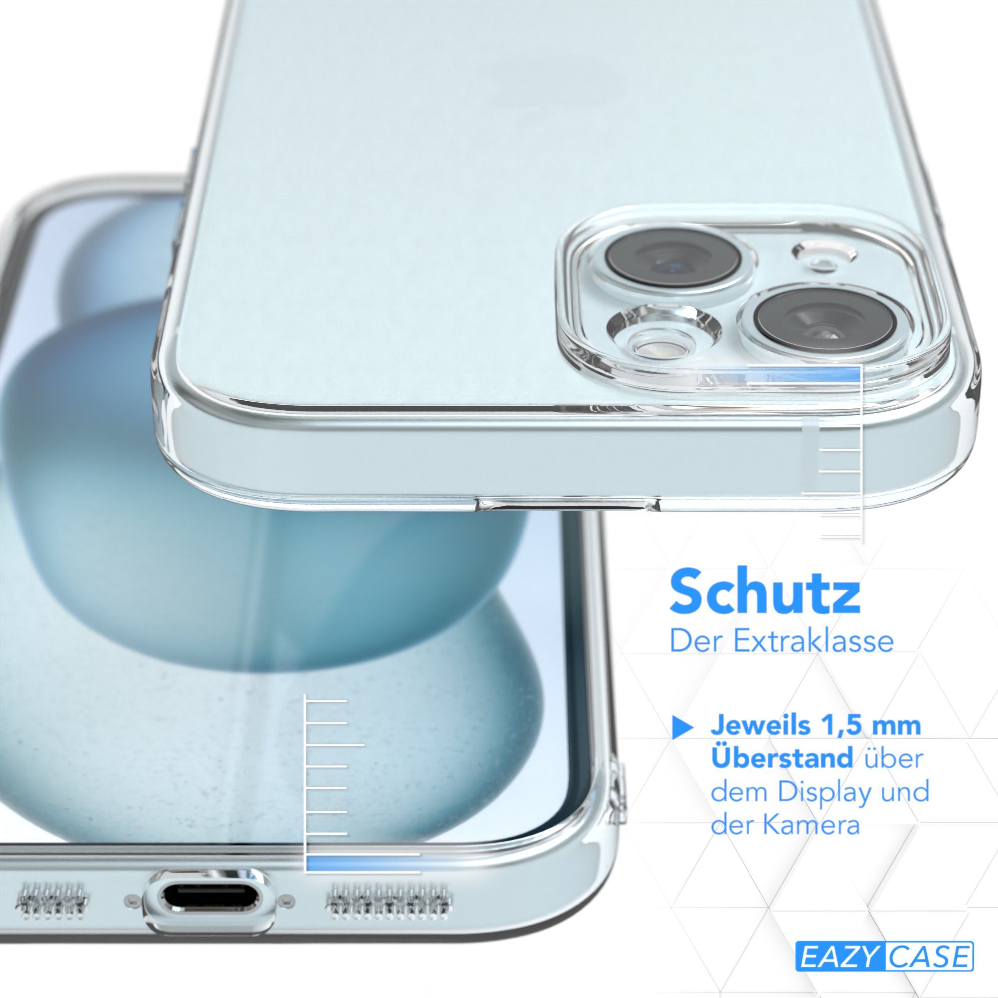 EAZY CASE Handyhülle für iPhone 15 / 15 Plus / 15 Pro / 15 Pro Max Case 6,1 Zoll, durchsichtige Hülle Ultra Dünn Silikon Backcover TPU Telefonhülle Klar