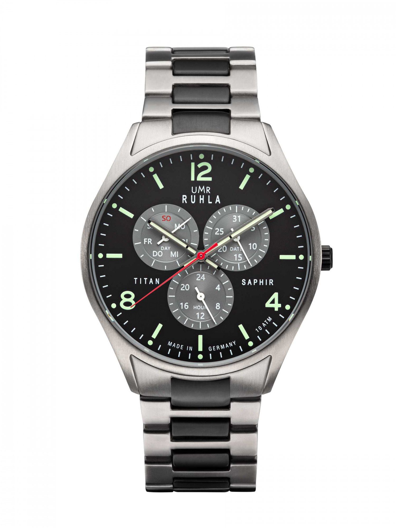 UMR Ruhla Quarzuhr Classic Titan Herrenuhr schwarz 30497 Titanband 42 mm,  Made in Germany, Sportliche Uhr für Herren mit hochwertigem Quarz-Uhrwerk  TMI VH68