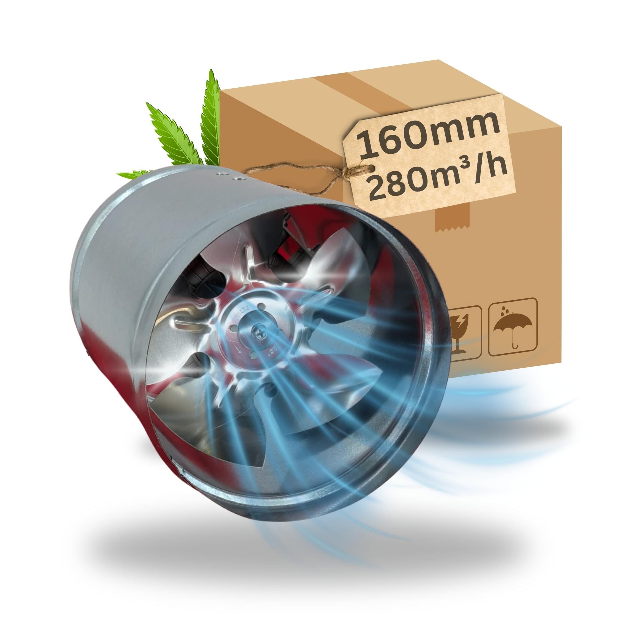 Radialventilator 160mm Rohrlüfter Metall Grow Abluftventilator für Growroom Growbox