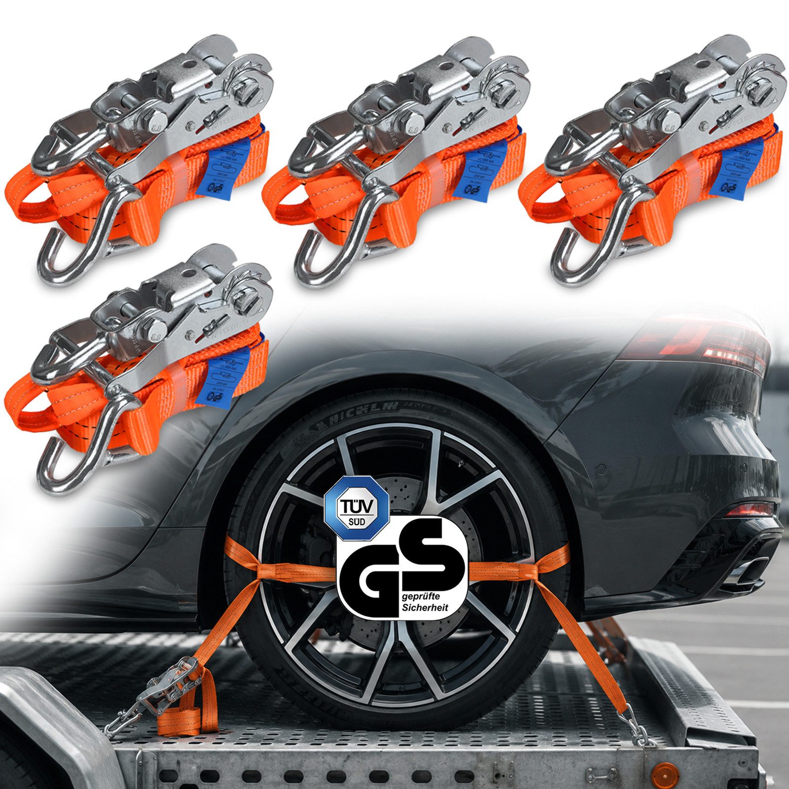 BB Sport Zurrgurt Radspanngurte 4er Set für Autotransport