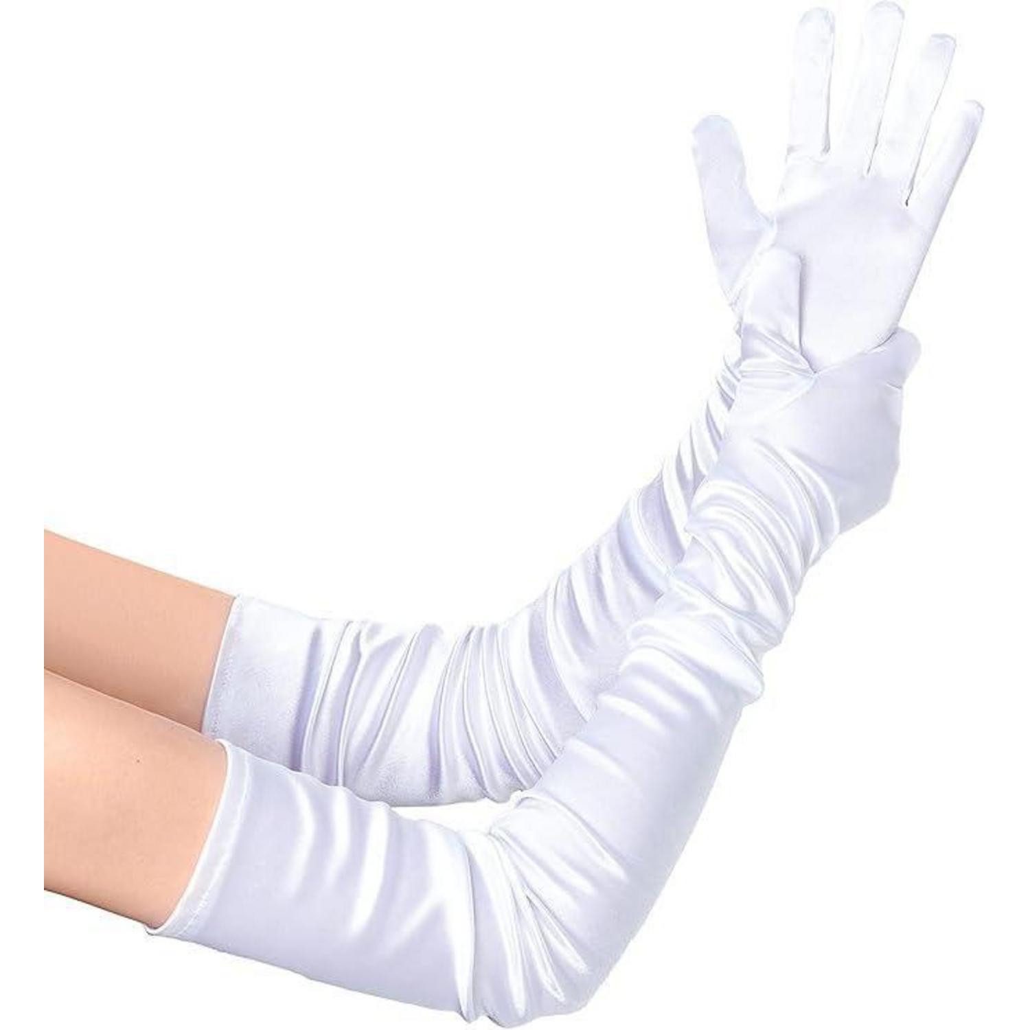LuxusKollektion Kostüm Handschuhe Damen Satin 70cm Weiß