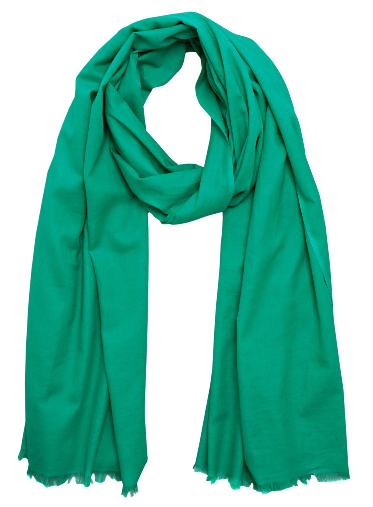 Bovari Schal Damen-Schal aus 100% gekämmter Bio-Baumwolle - handgewebt, - leicht, atmungsaktiv, dünn - Sommerschal in XL Größe 180x70 cm grün / emerald green