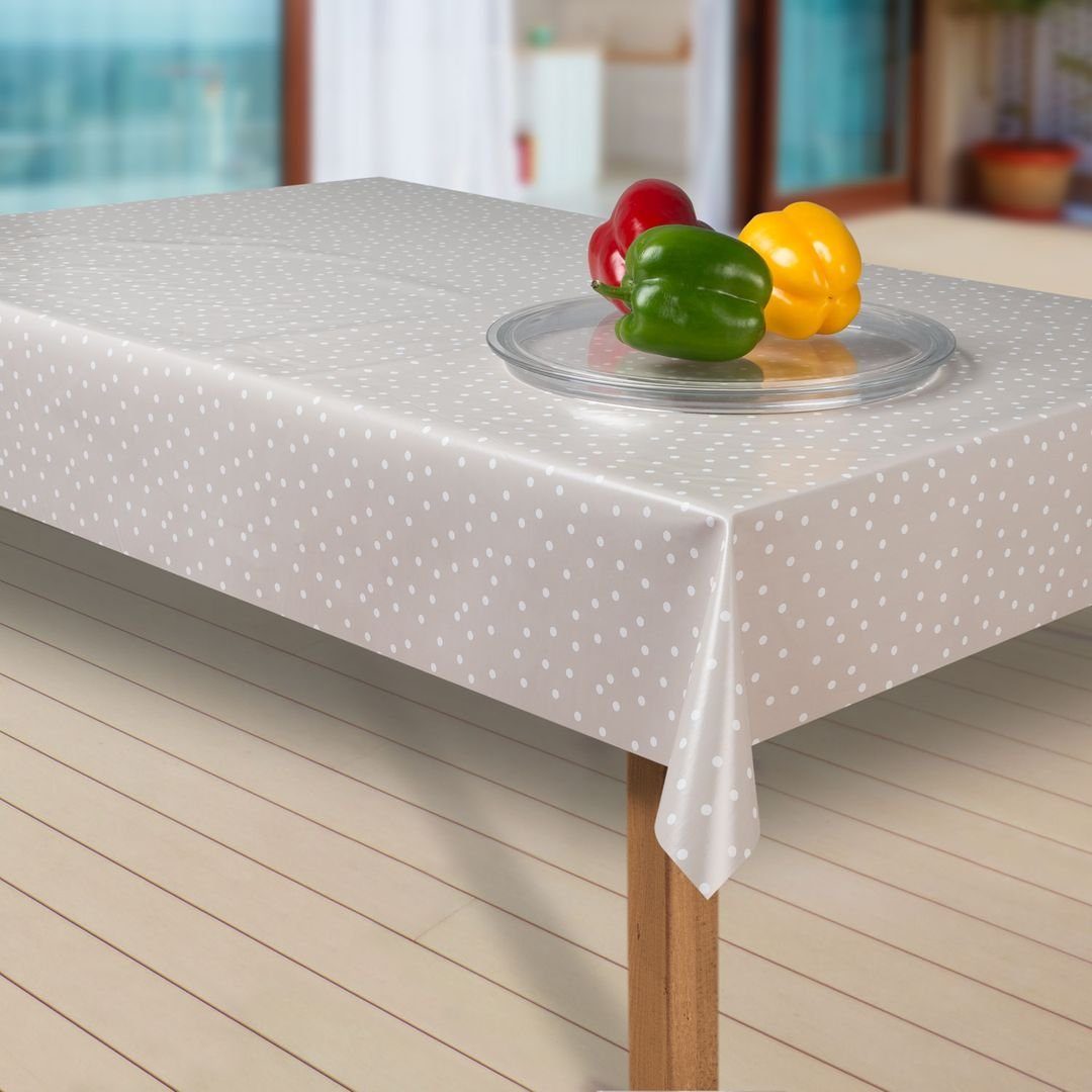 laro Tischdecke Wachstuch-Tischdecken Abwaschbar Punkte beige weiss rechtec günstig online kaufen