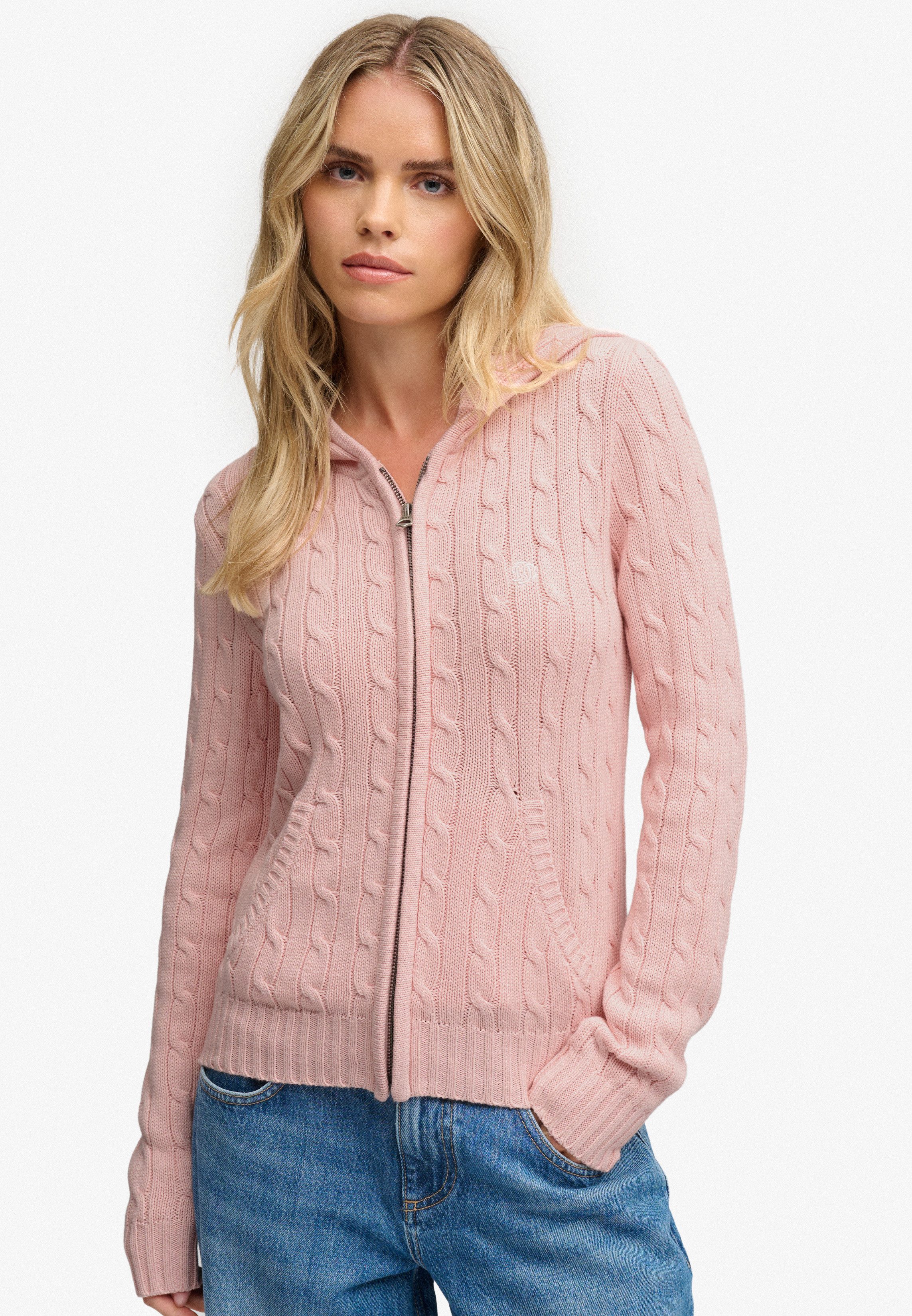 Superdry Kapuzenstrickjacke COTTON CABLE HOODIE Baumwolle