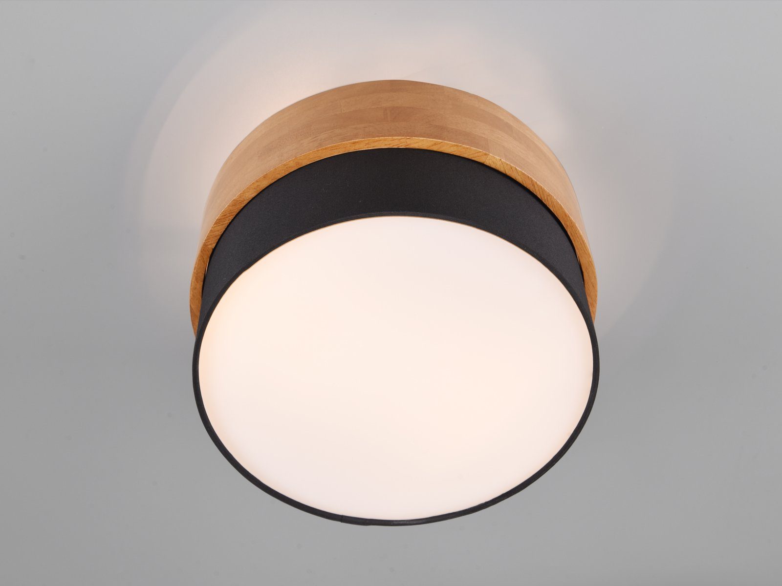 meineWunschleuchte LED Deckenleuchte, LED wechselbar, Naturholz Lampenschirm Stoff übern Ø30cm Esstisch / Treppenhaus Holz-lampe Schwarz Warmweiß, Schwarz