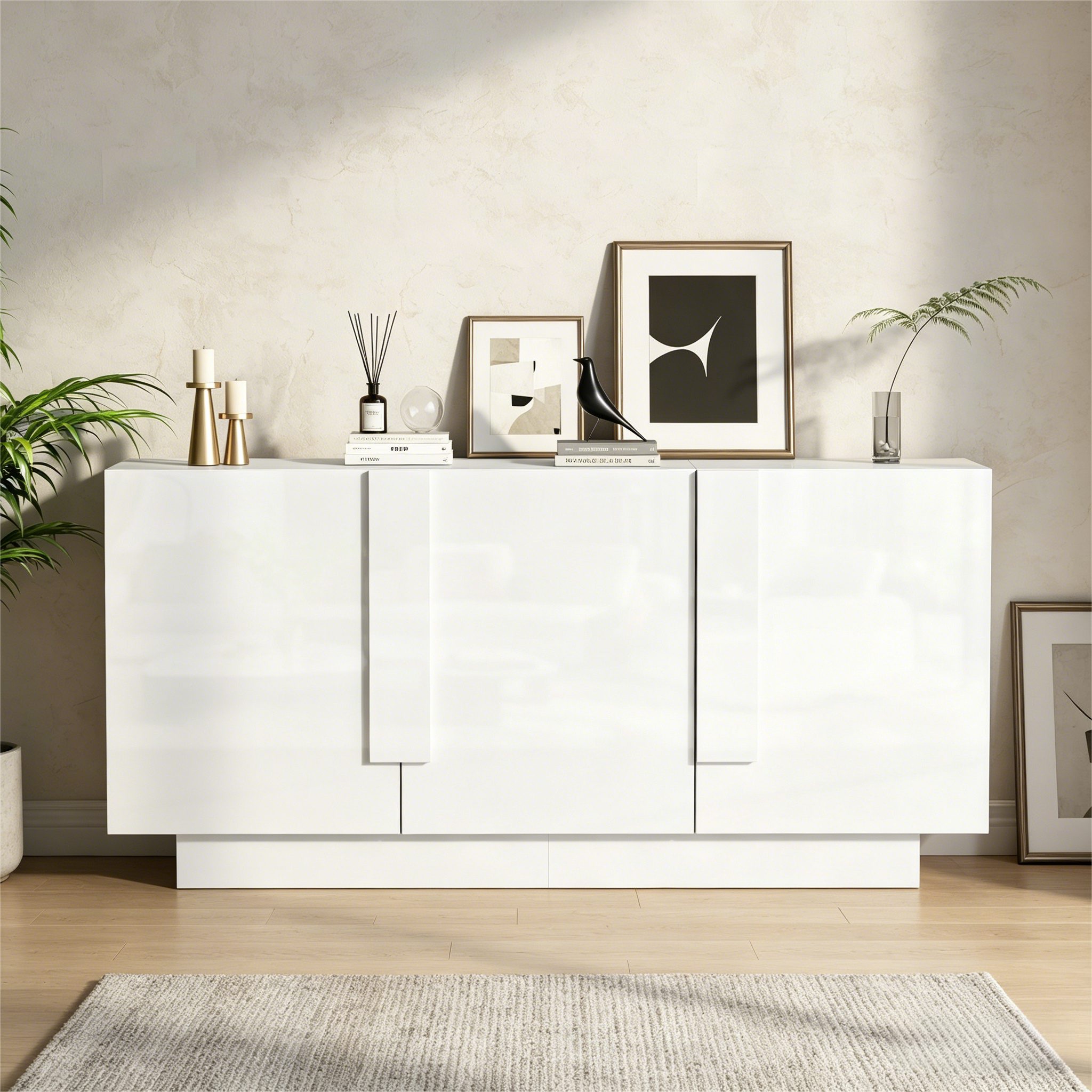 Merax Sideboard Hochglanz Kommode (35 x 160 x 60 cm, 1 St), Wohnzimmerschrank mit 3 Türen, 6 Fächern & großem Stauraum