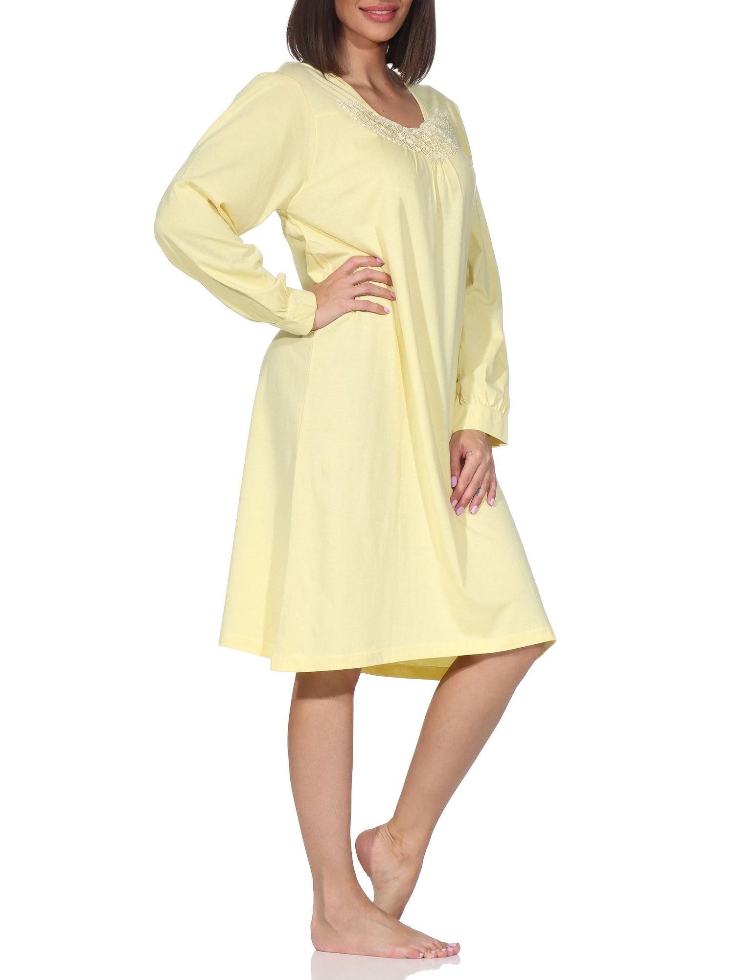Normann Nachthemd Damen langarm Nachthemd mit Spitze im klassisch fraulichen Design