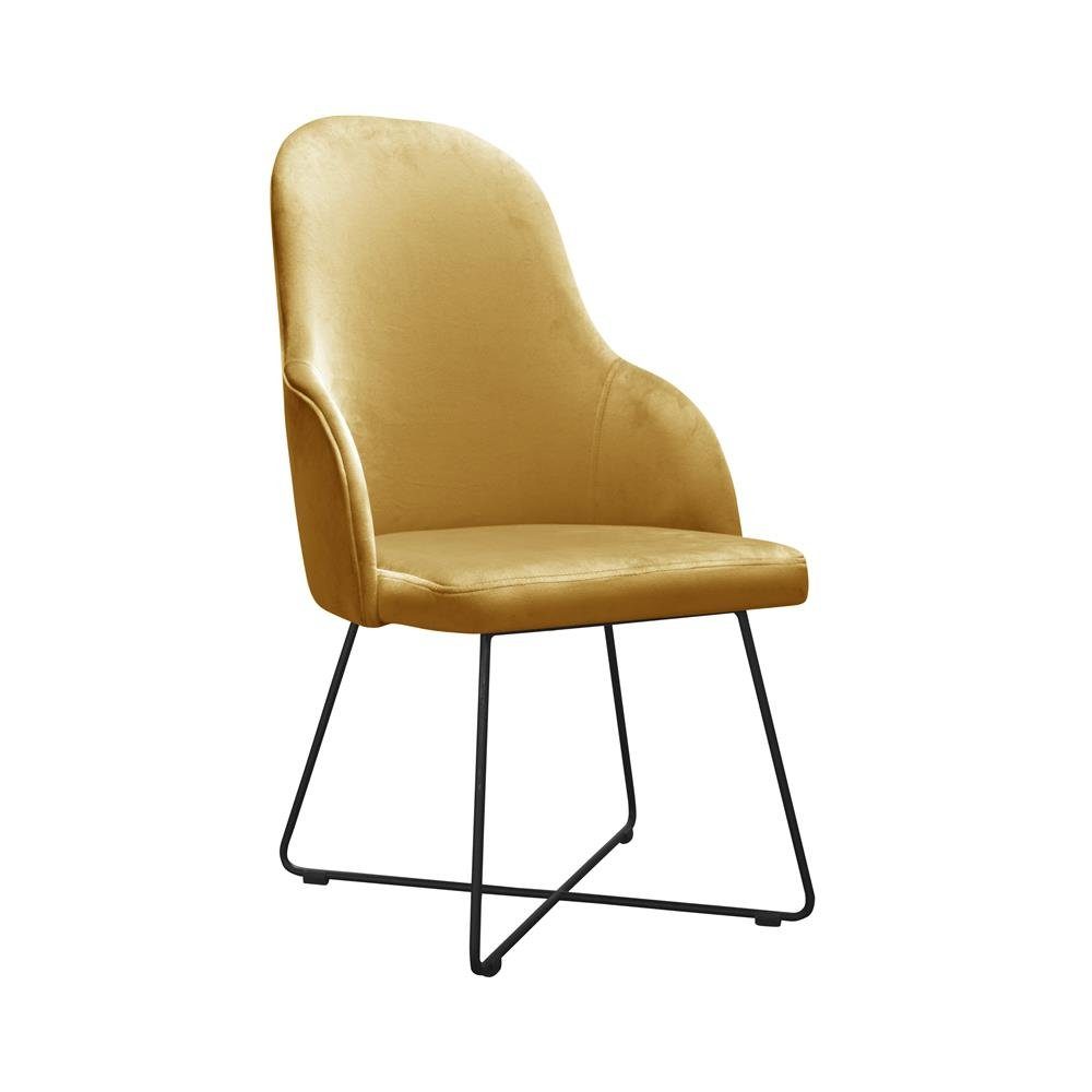JVmoebel Stuhl, Moderne Lehnstühl Gruppe 4 Stühle Set Grüne Polster Armlehne Design Garnitur Gelb | Stühle