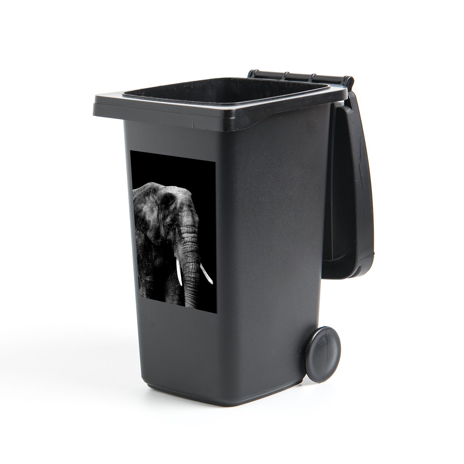 MuchoWow Wandsticker Sticker, Container, weiß Mülleimer-aufkleber, (1 schwarzem Hintergrund Elefant Abfalbehälter Mülltonne, auf St), schwarz - und