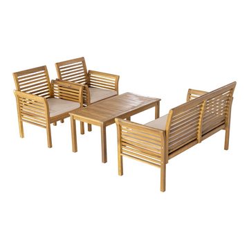 casa.pro Gartenlounge-Set, (4-tlg., 1 Tisch, 2 Stühle, 1 Sitzbank inkl. Kissen), »Candela« Akazie Holzfarben