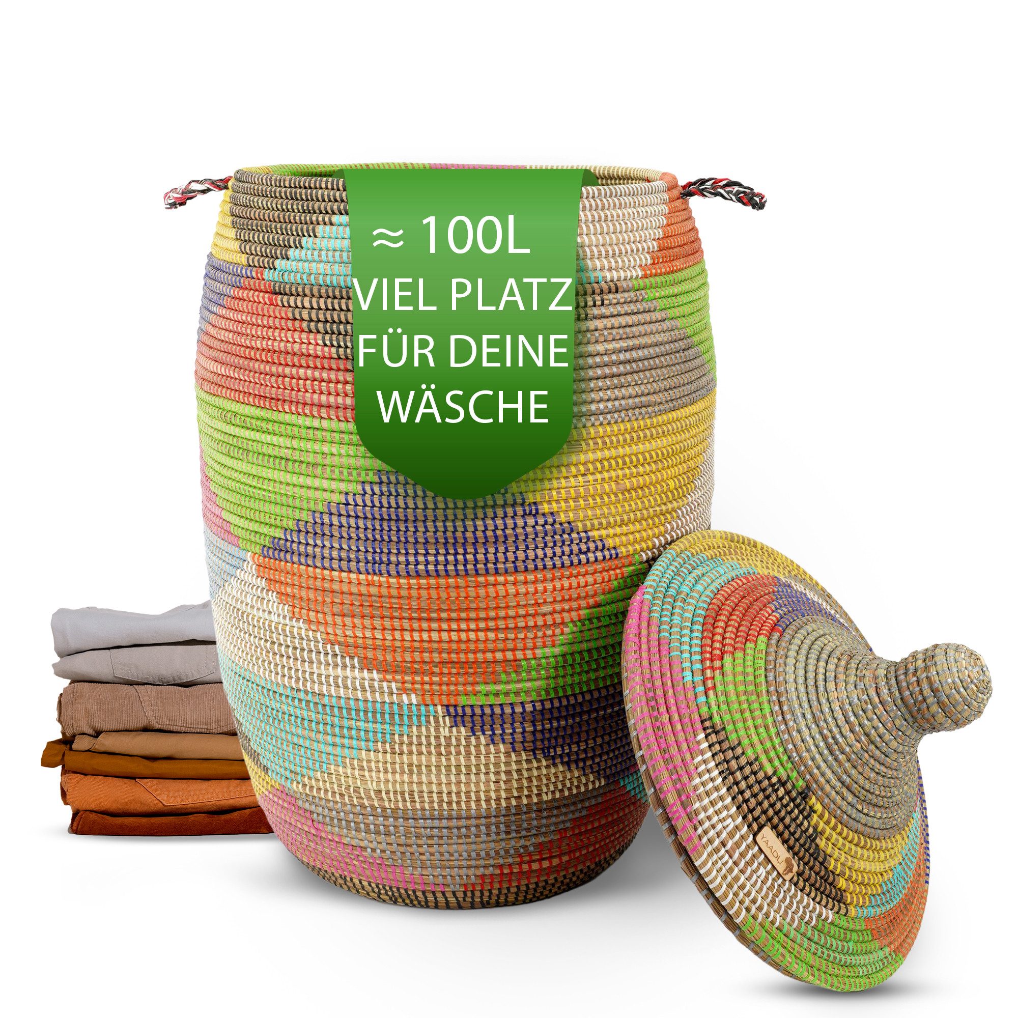 YAADU Wäschekorb mit Deckel 100L – Wäschesammler, Afrikanischer Wäschekorb, günstig online kaufen
