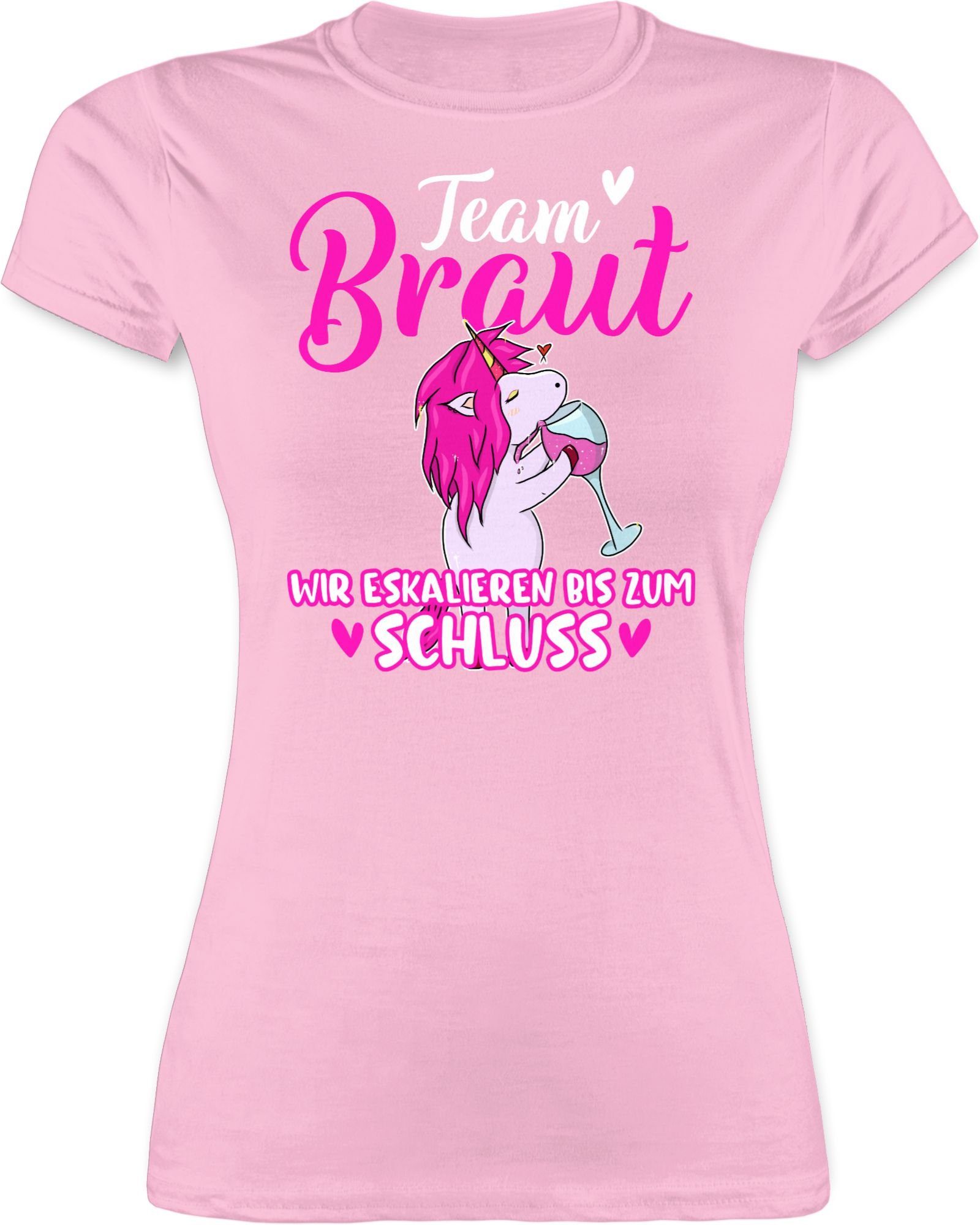 Shirtracer TShirt »Team Braut wir eskalieren bis zum Schluss weiß/fuchsia Einhorn JGA