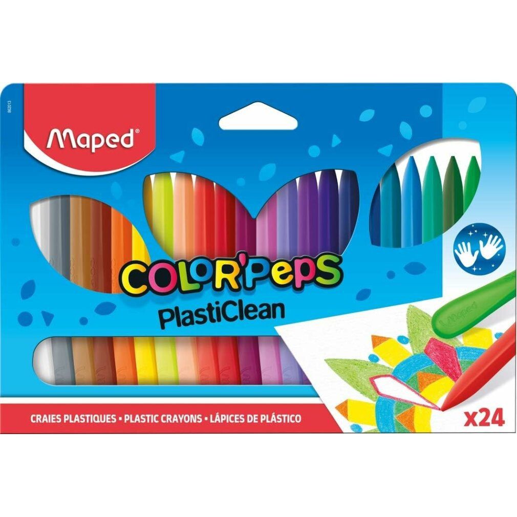 MAPED Wachsmalstift Dreieckige Plastikstifte Color'Peps PlastiClean 24 Stück