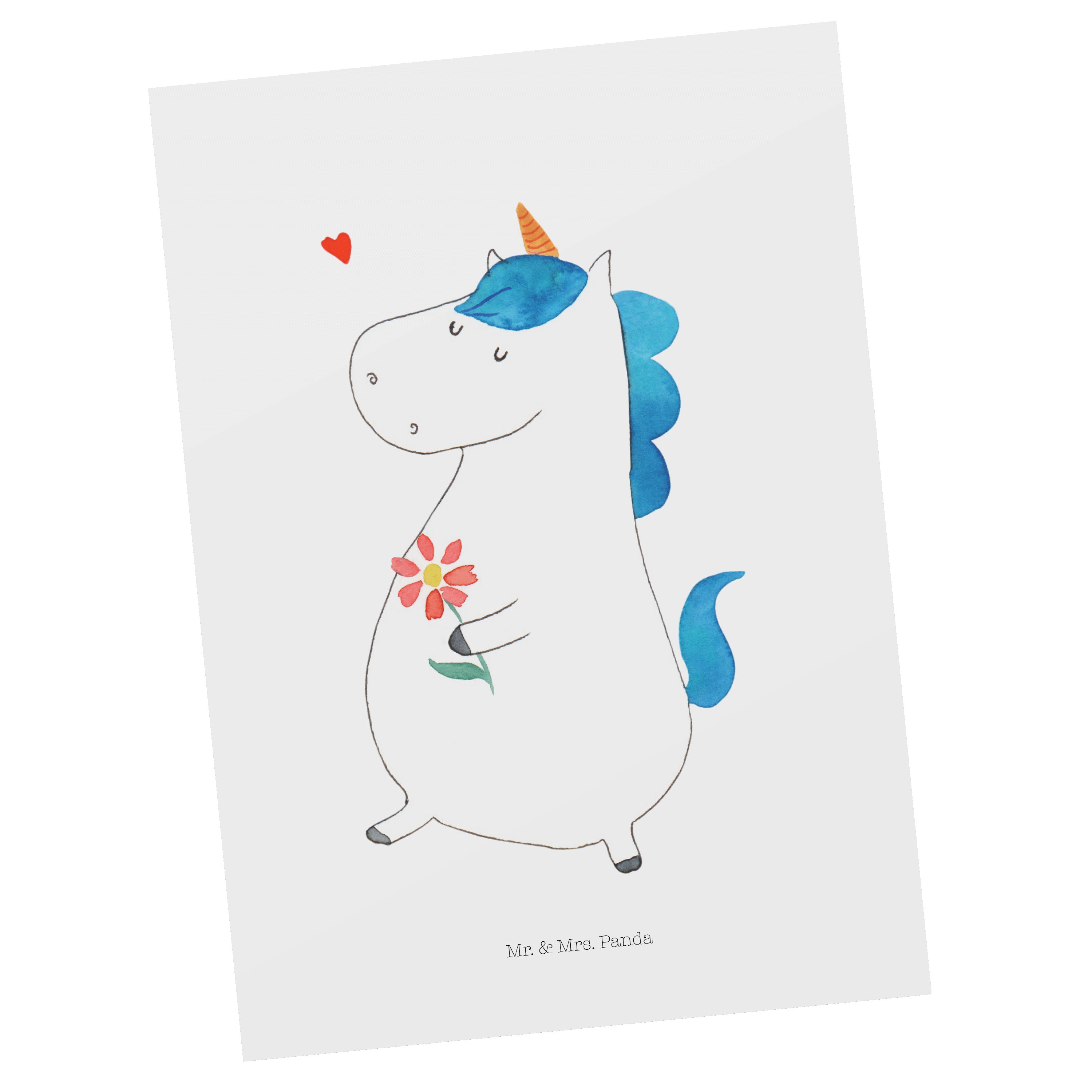Mr. & Mrs. Panda Postkarte Einhorn Spaziergang - Weiß - Geschenk, Geschenkkarte, Einhorn Deko, G