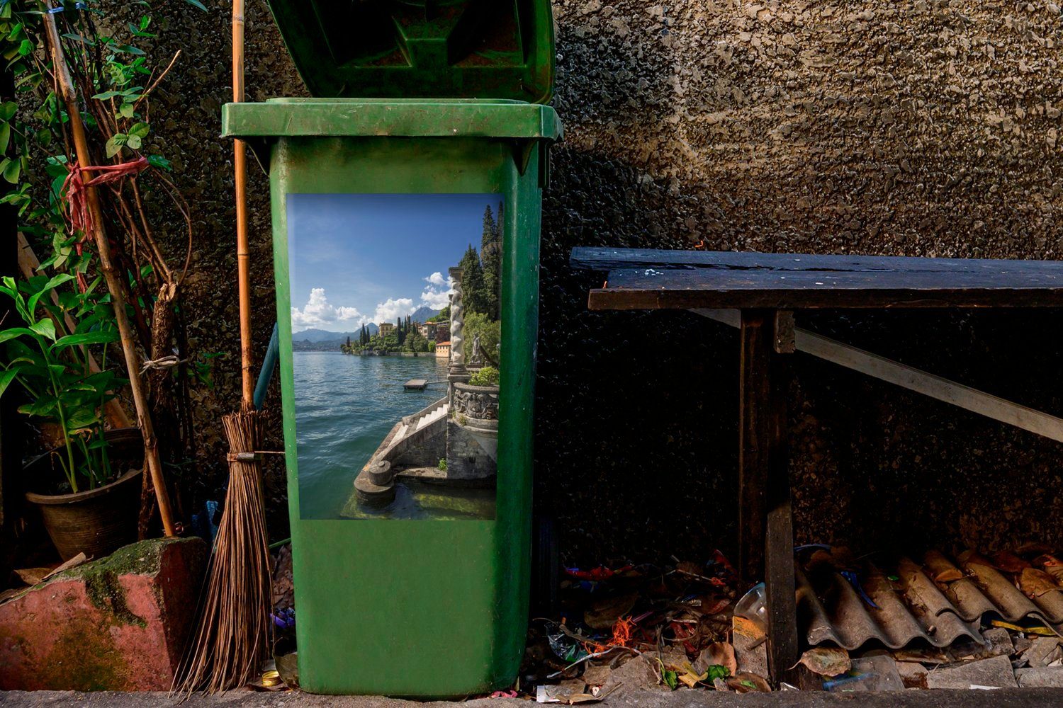Mülleimer-aufkleber, (1 Wandsticker Container, Abfalbehälter Dorf - Treppe - St), Comer Sticker, Mülltonne, MuchoWow See
