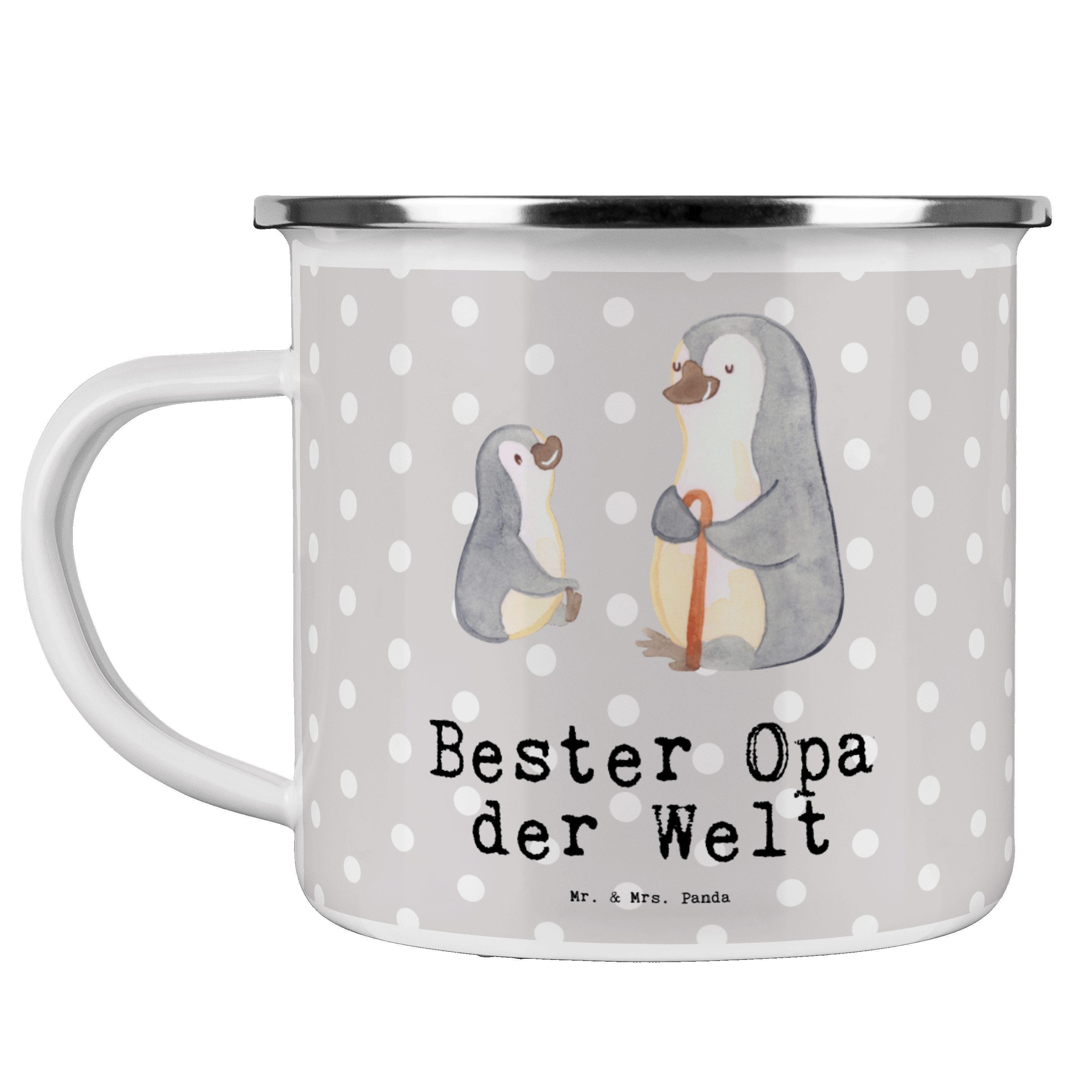 Mr. & Mrs. Panda Becher Pinguin Bester Opa der Welt - Grau Pastell - Geschenk, Geschenktipp, Emaille