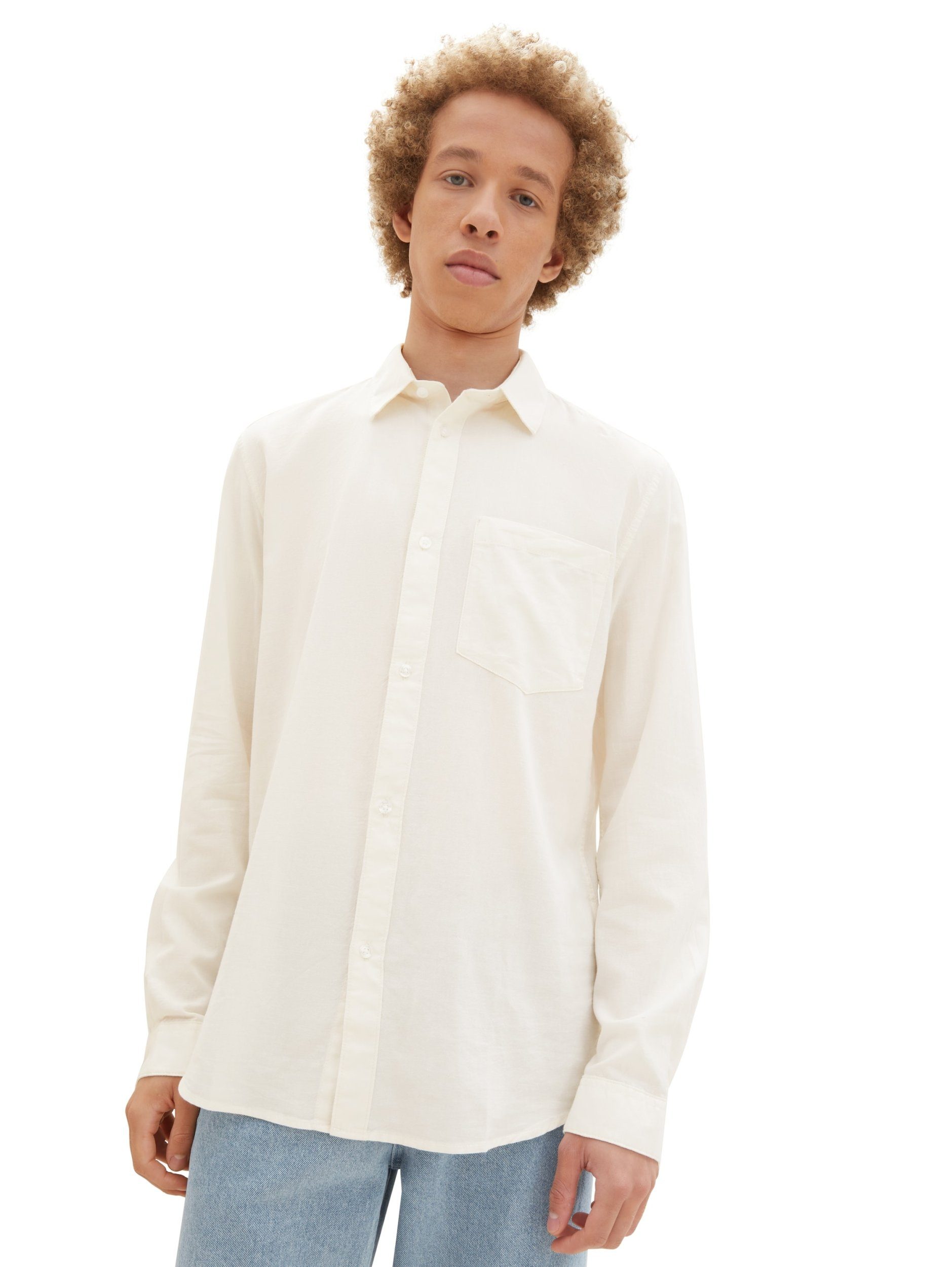 TOM TAILOR Denim Langarmhemd shirt oxford Wool White