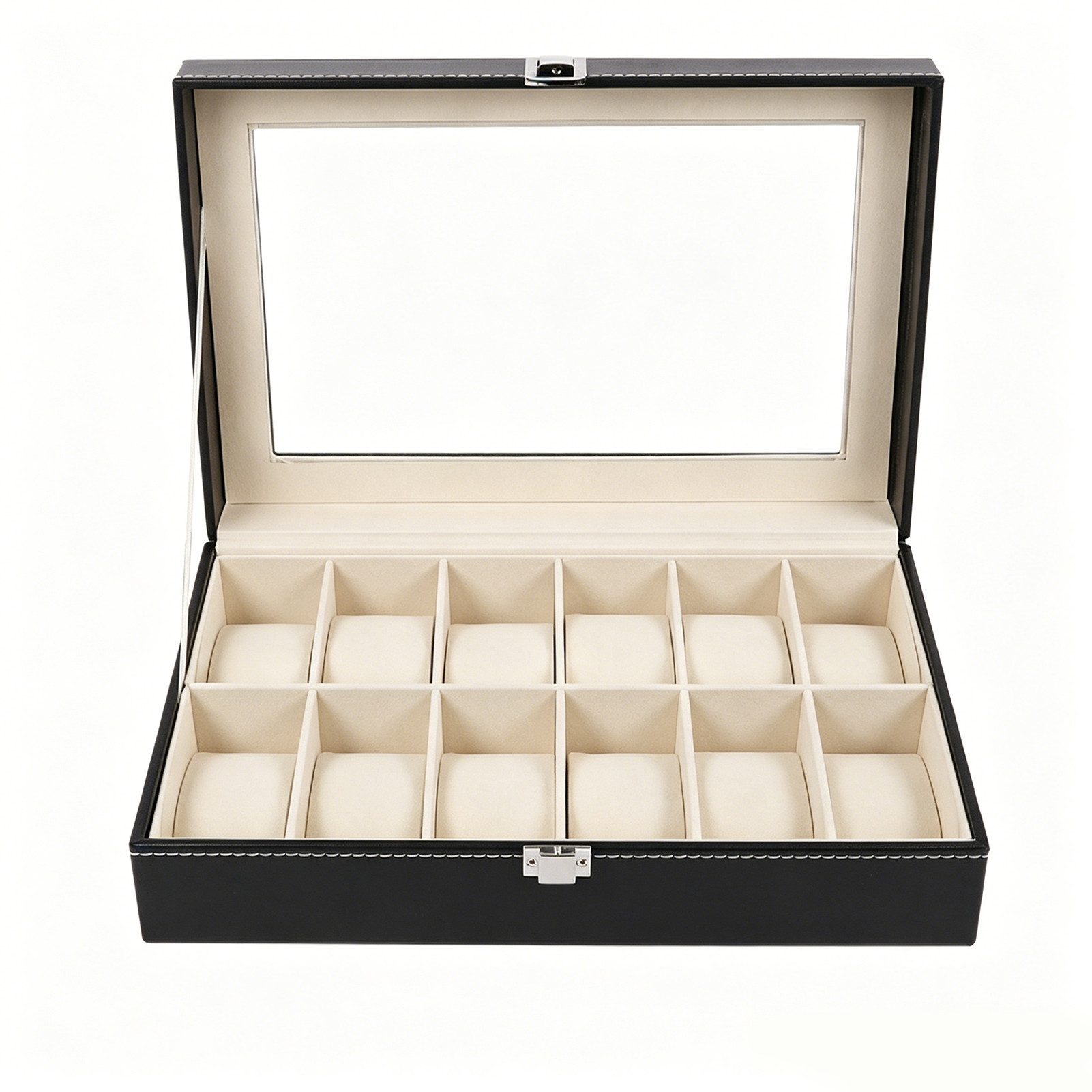 Jumpeak Uhrenbox reiseschmuckkästchen,Feuchtigkeitsschutz,Aufteilung und Aufbewahrung (12 St., 1 Stück), Uhrenbox 12/10/6 Uhren,Panoramadach,Präsentationsbox,Geschenkbox