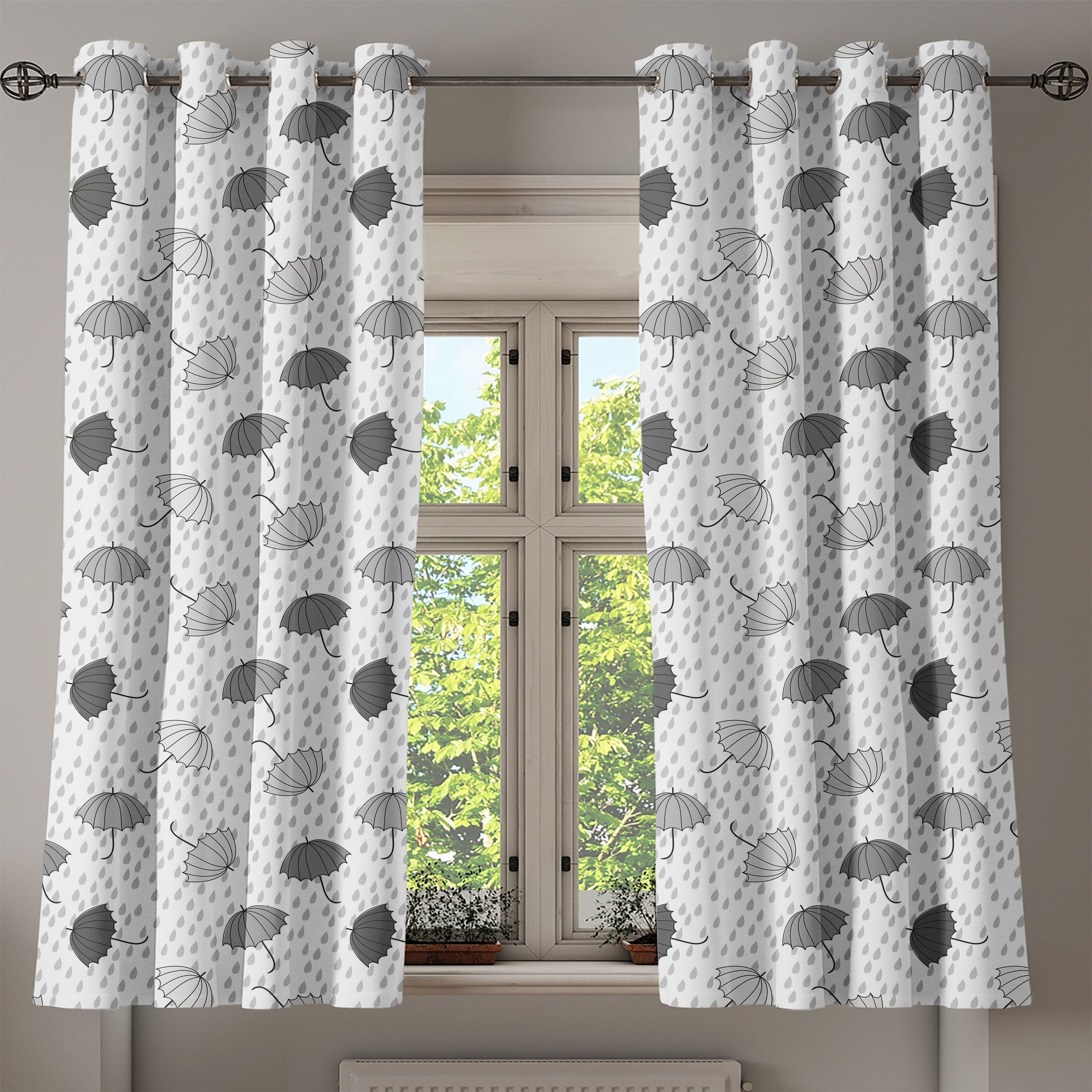 für 2-Panel-Fenstervorhänge Graustufen- Regenschirme Dekorative Abakuhaus, Wohnzimmer, Schlafzimmer Abstrakt Gardine