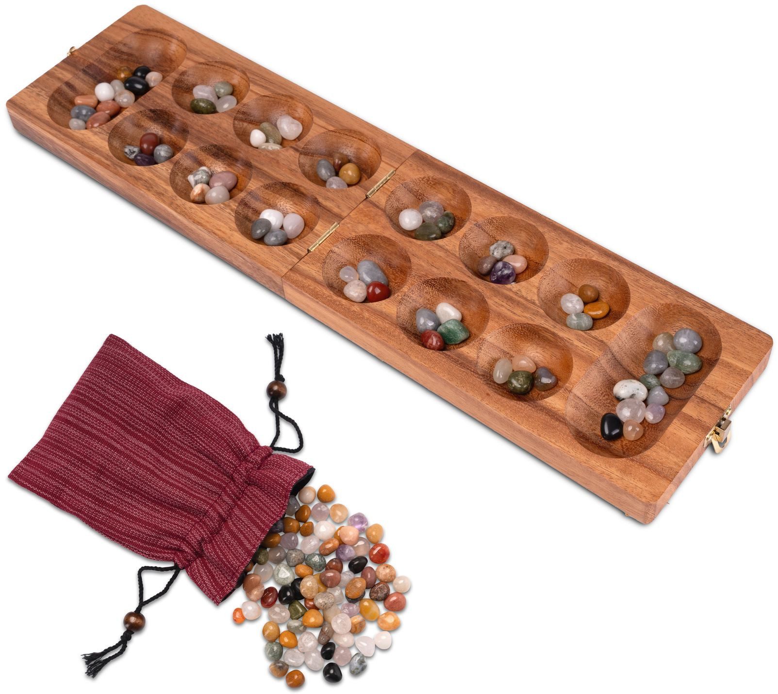 LOGOPLAY Spiel Kalaha Gr. L mit Metallverschluss Silber, Gesellschaftsspiel, Kalaha Spiel mit Metallverschluss Gold Klein für 2 Spieler Spielfeld