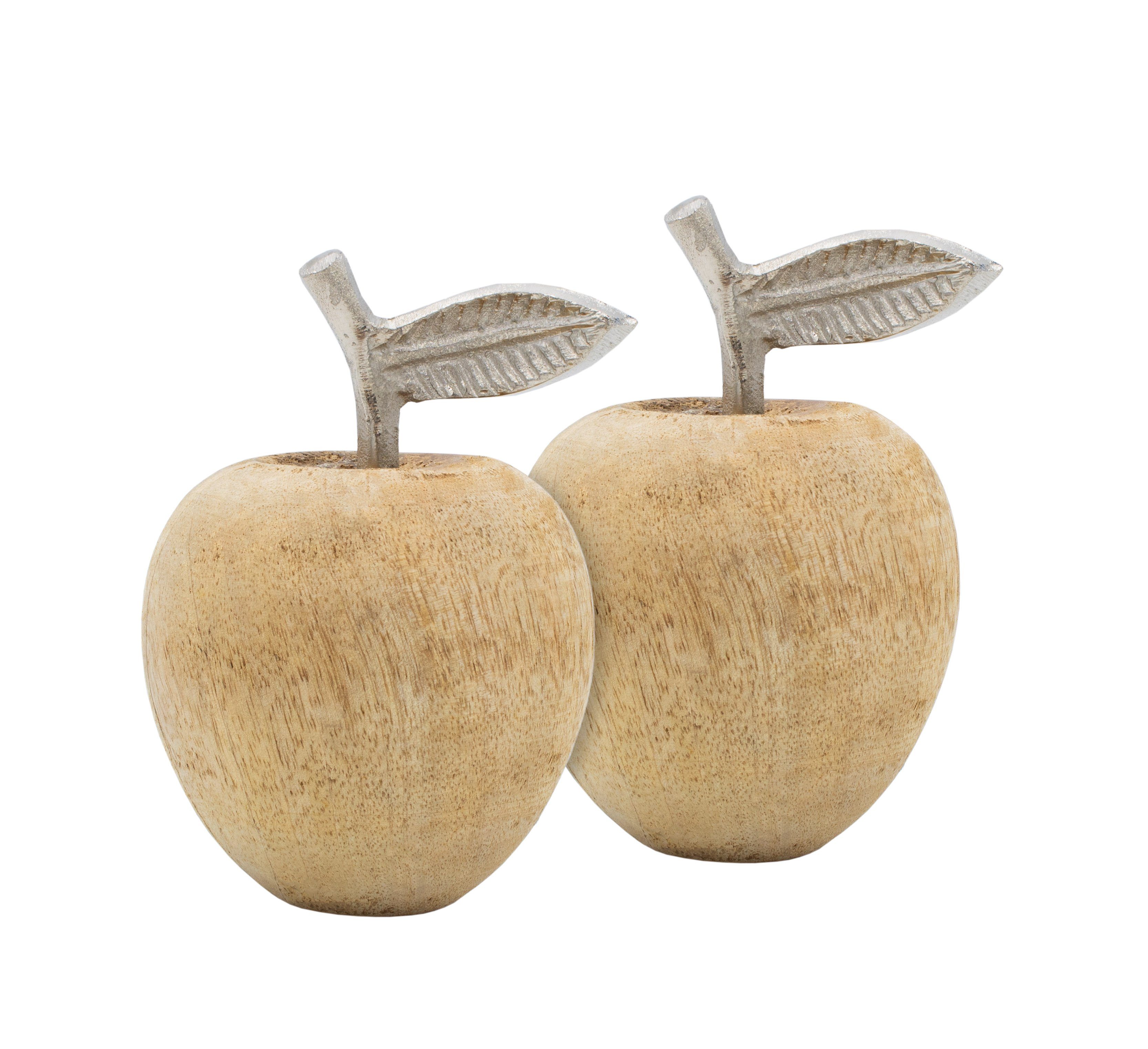 1 15 Tischdekoration aus (Packung, Alu Deko Dekoobjekt Holz Stiel Mangoholz cm Frucht Figuren Spetebo tlg), Apfel mit zur