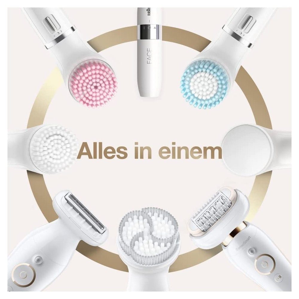 Braun Epilierer Silk-epil 9 Flex 9-105 Beauty Set SensoSmart Wet & Dry  Epilierer weiß, 2 Geschwindigkeitsstufen