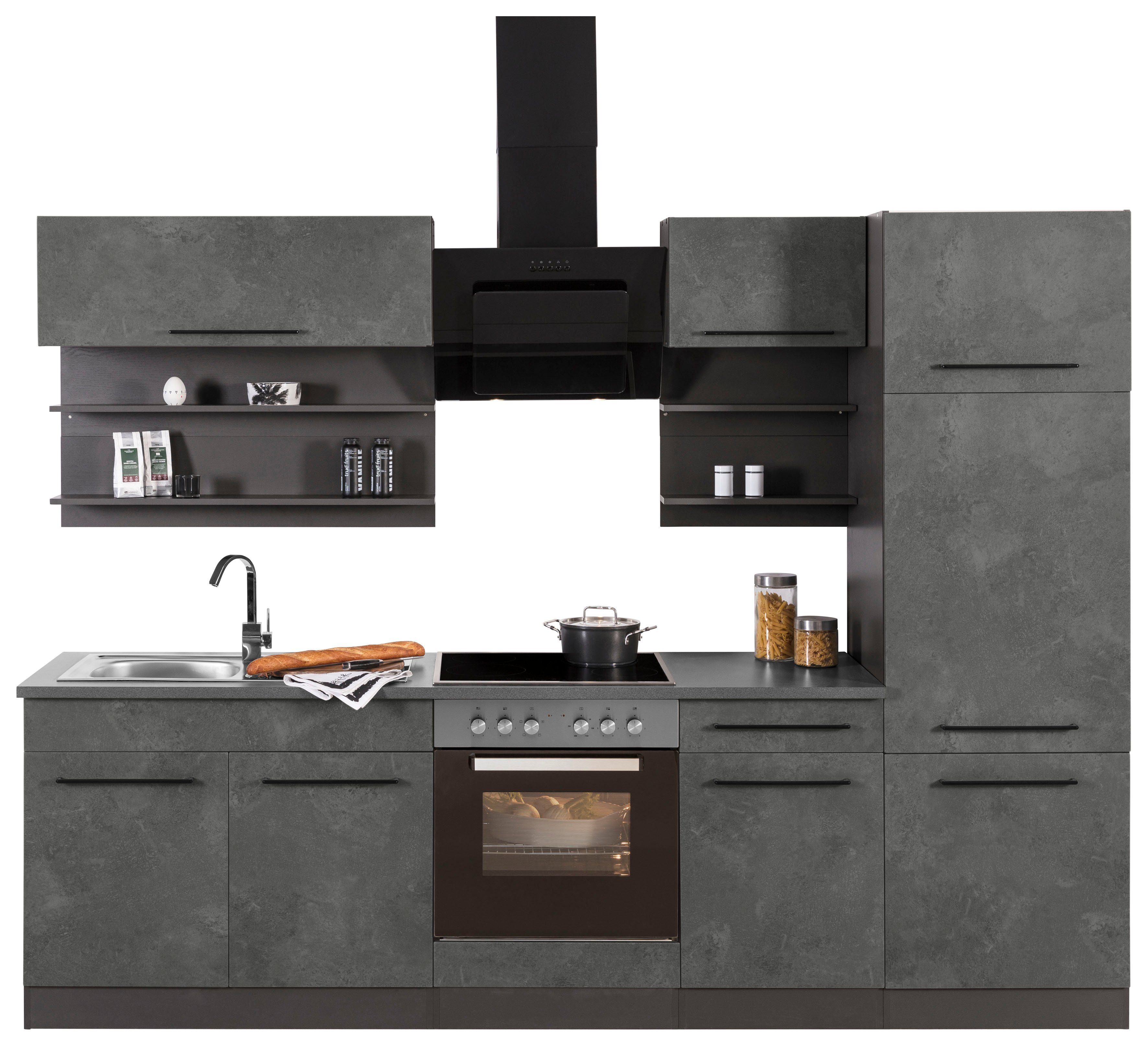 HELD MÖBEL Küchenzeile Tulsa, mit E-Geräten, Breite 270 cm, schwarze  Metallgriffe, MDF Fronten