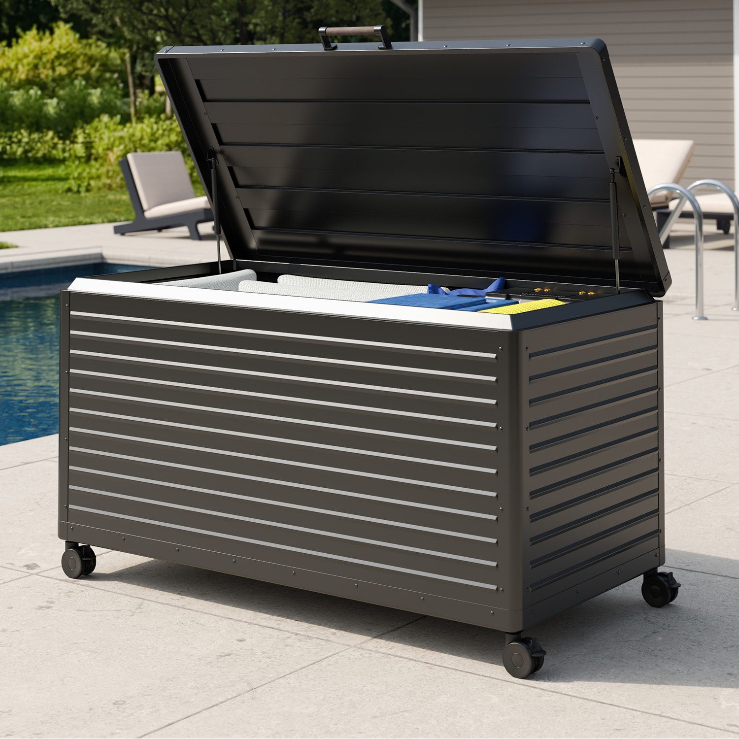 Mirador Auflagenbox Gartenbox Aluminium, Anthrazit/schwarz, Gr. 776 l, Horizontal Rillen