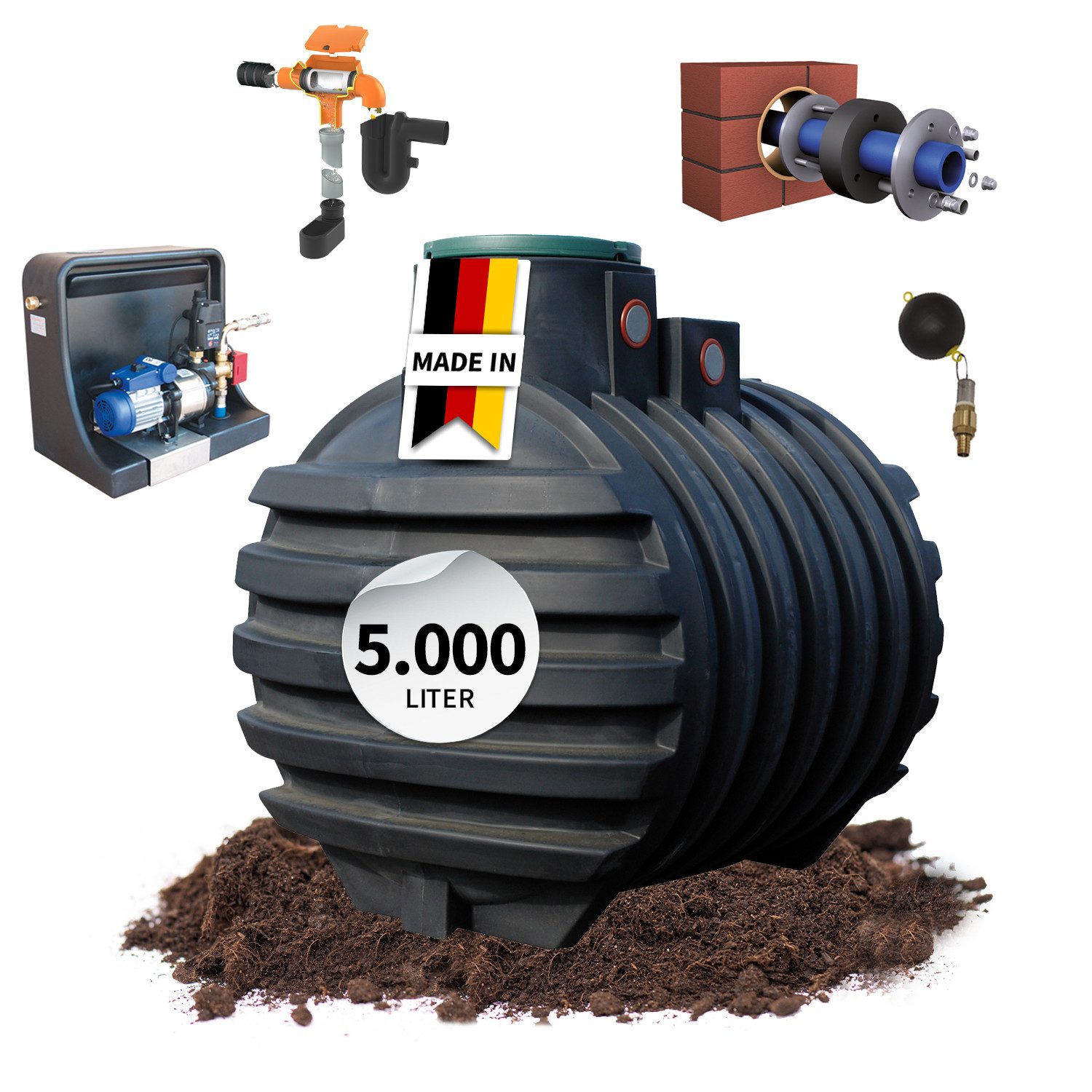4rain Druckbehälter MONO Erdtank-Paket 5000 Liter Haus-Premium