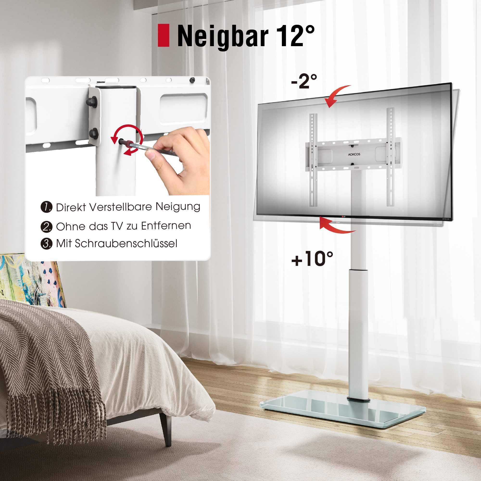 AOKCOS TV-Ständer höhenverstellbar, -2° bis 10° neigbar, ±30° schwenkbar, 32-65 Zoll, (bis 65 Zoll, mit Kabelmanagement, rutschfeste Füße) – Bild 4 von 5