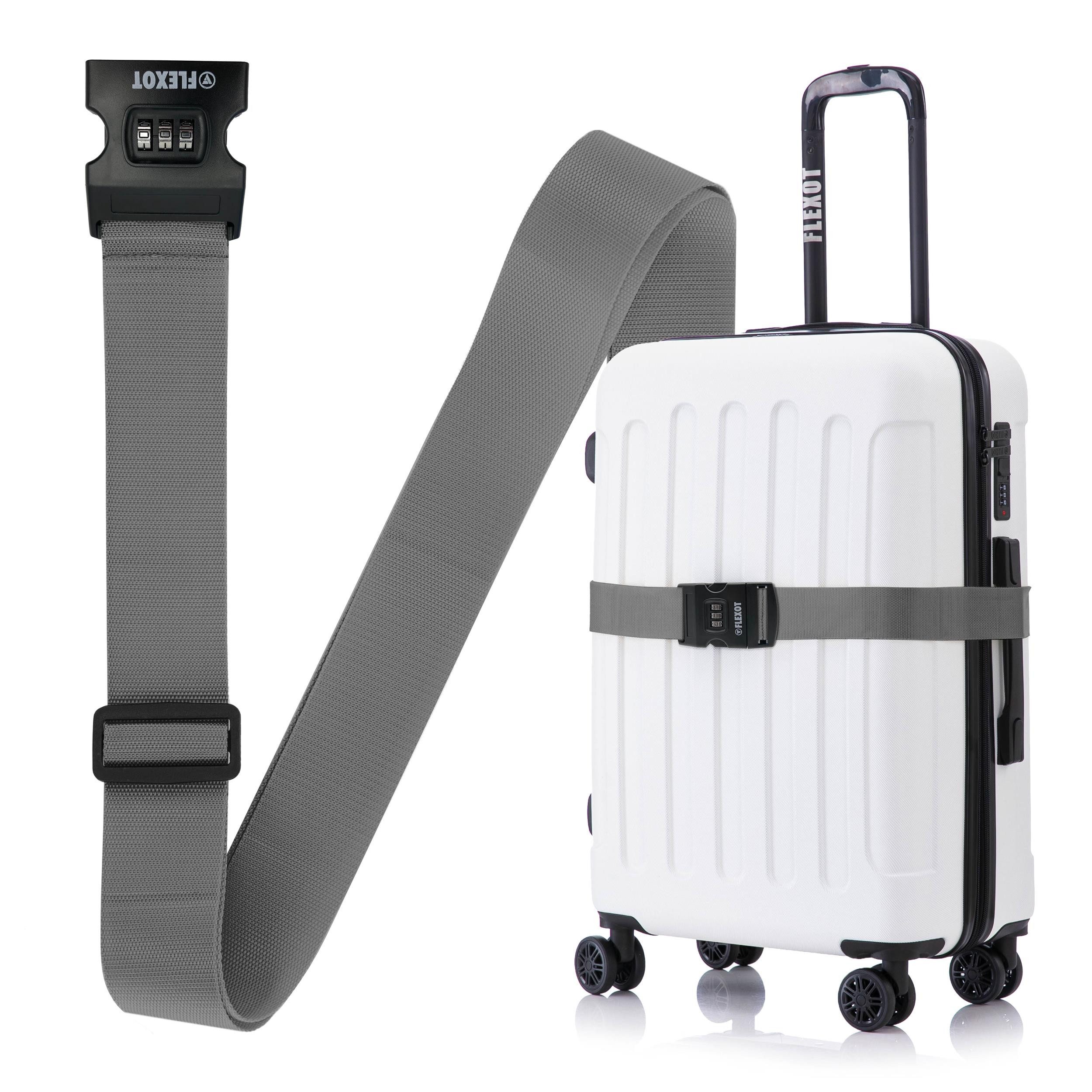 Flexot Koffergurt Koffergurt mit Zahlenschloss, verstellbare Länge, Namensschild, Flexibel anpassbarer und stabiler Gurt mit praktischer Schnalle