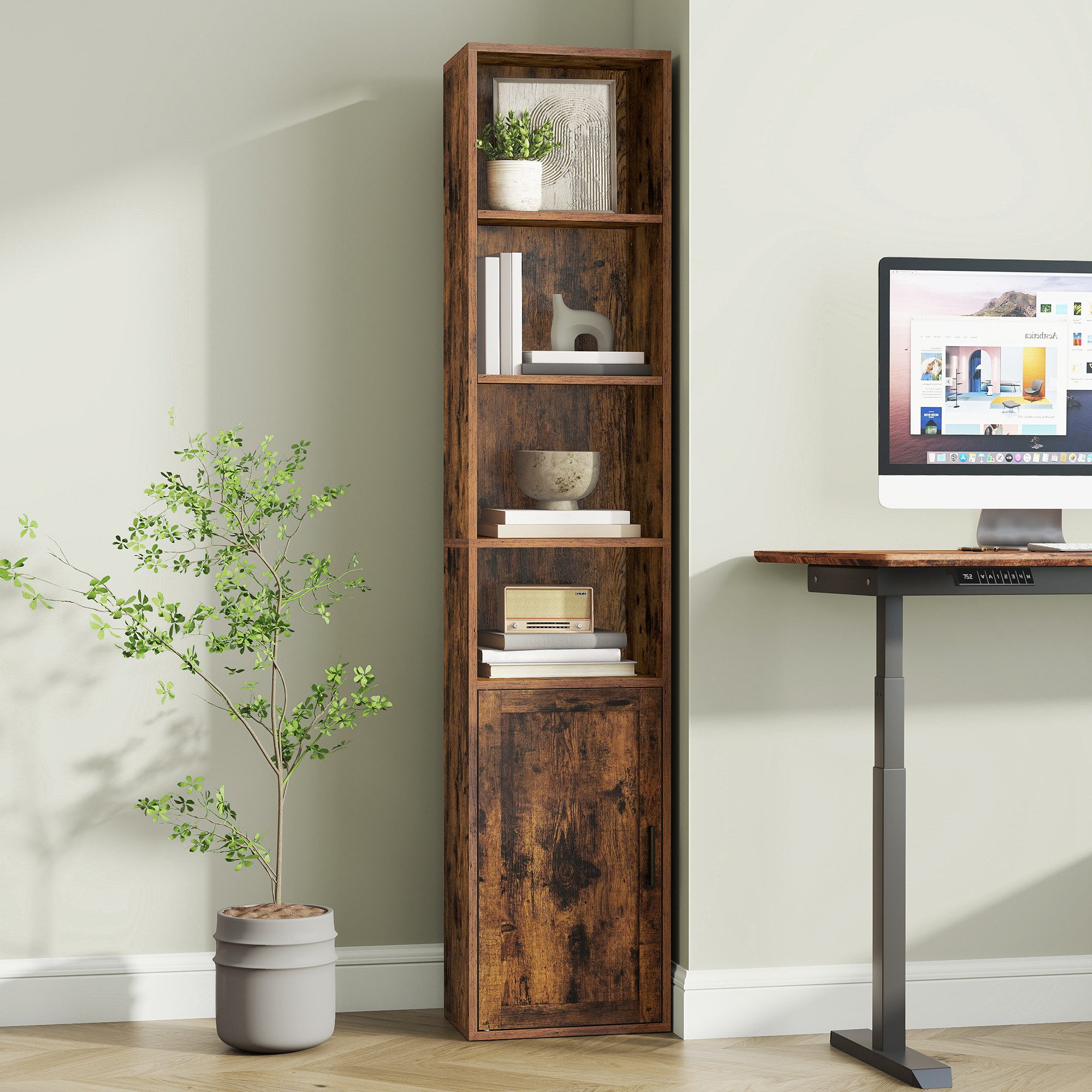 VASAGLE Bücherregal, 6-stöckiges hohes Regal, Standregal mit Tür und offene günstig online kaufen