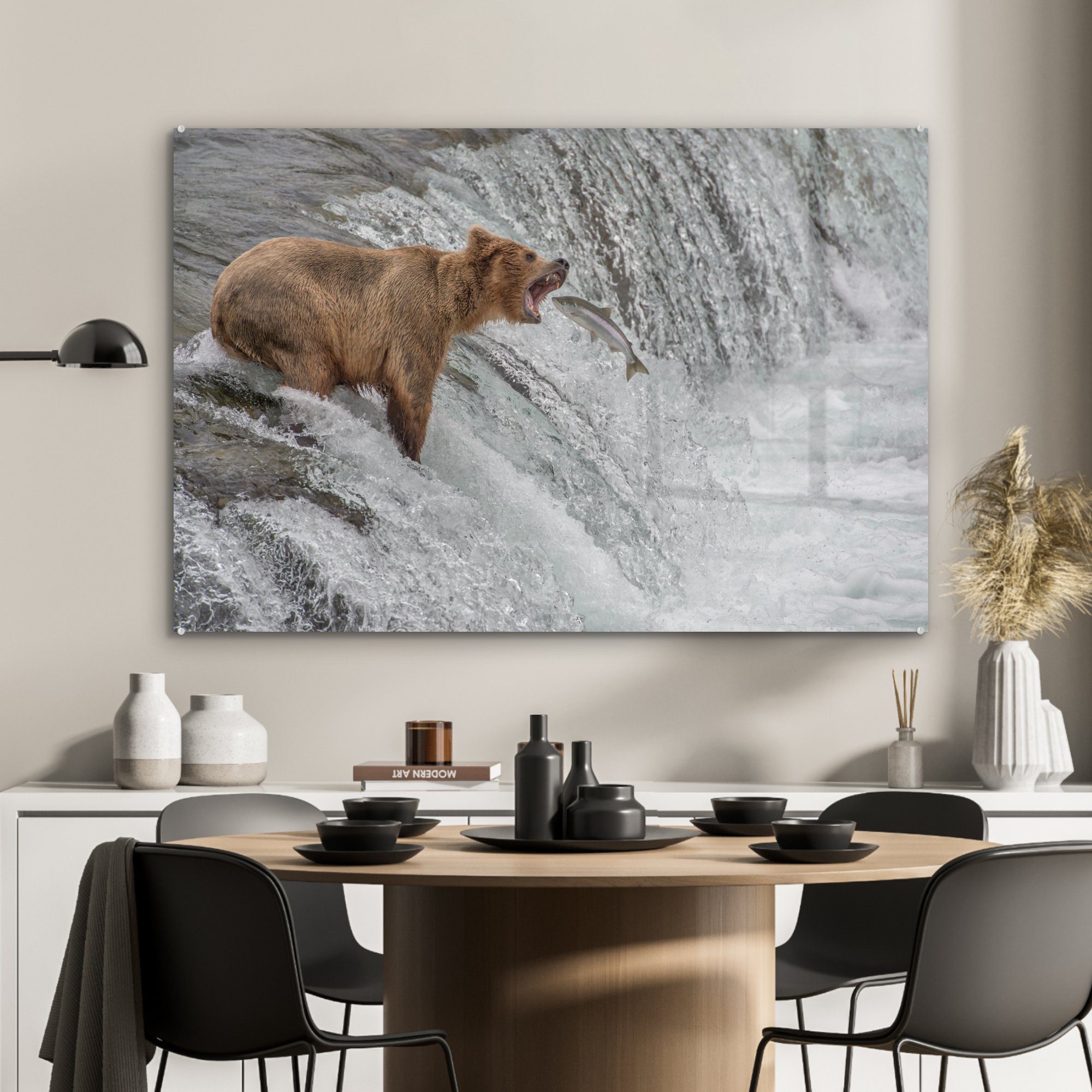MuchoWow Grizzlybären, der Wohnzimmer Schlafzimmer ein Acrylglasbilder in St), Acrylglasbild & (1 eines sich Bild vi,
