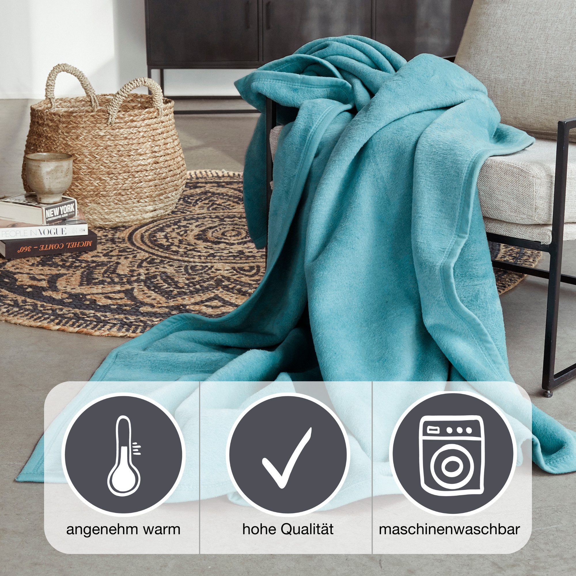 Wohndecke Luxus, IBENA, verschiedene Größen, uni, Kuscheldecke, Premium, ma günstig online kaufen