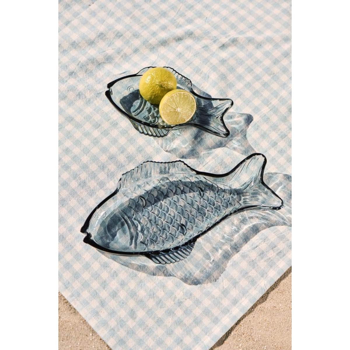 Ib Laursen Servierplatte Fisch aus Glas, maritimes Design, 2 Größen Fischförmige Servierplatten