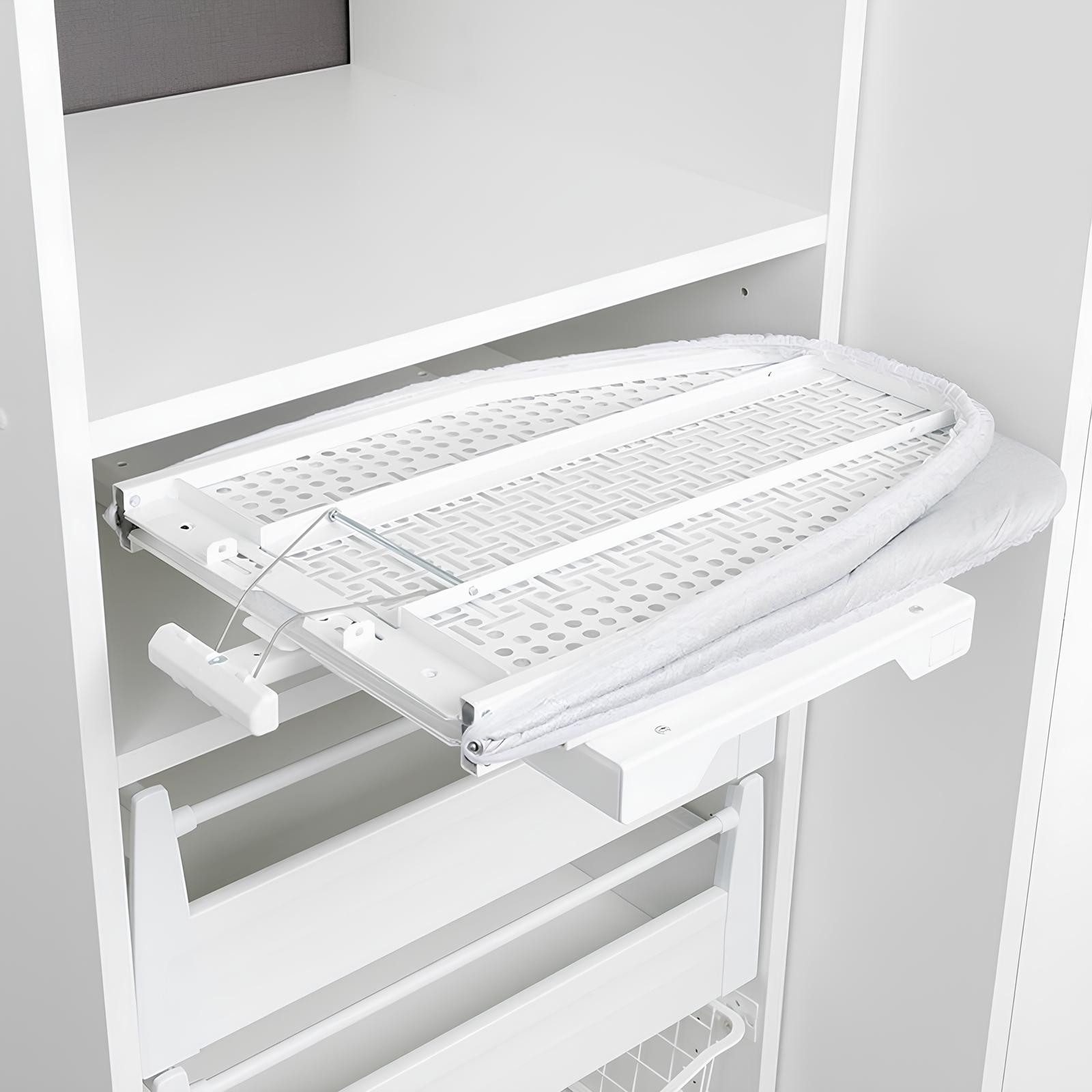 SO-TECH® Bügelbrett Bügeltisch Ironfold für Fachbodenmontage, klappbar, 180° schwenkbar, inkl. Bügeltuch aluminiumgrau