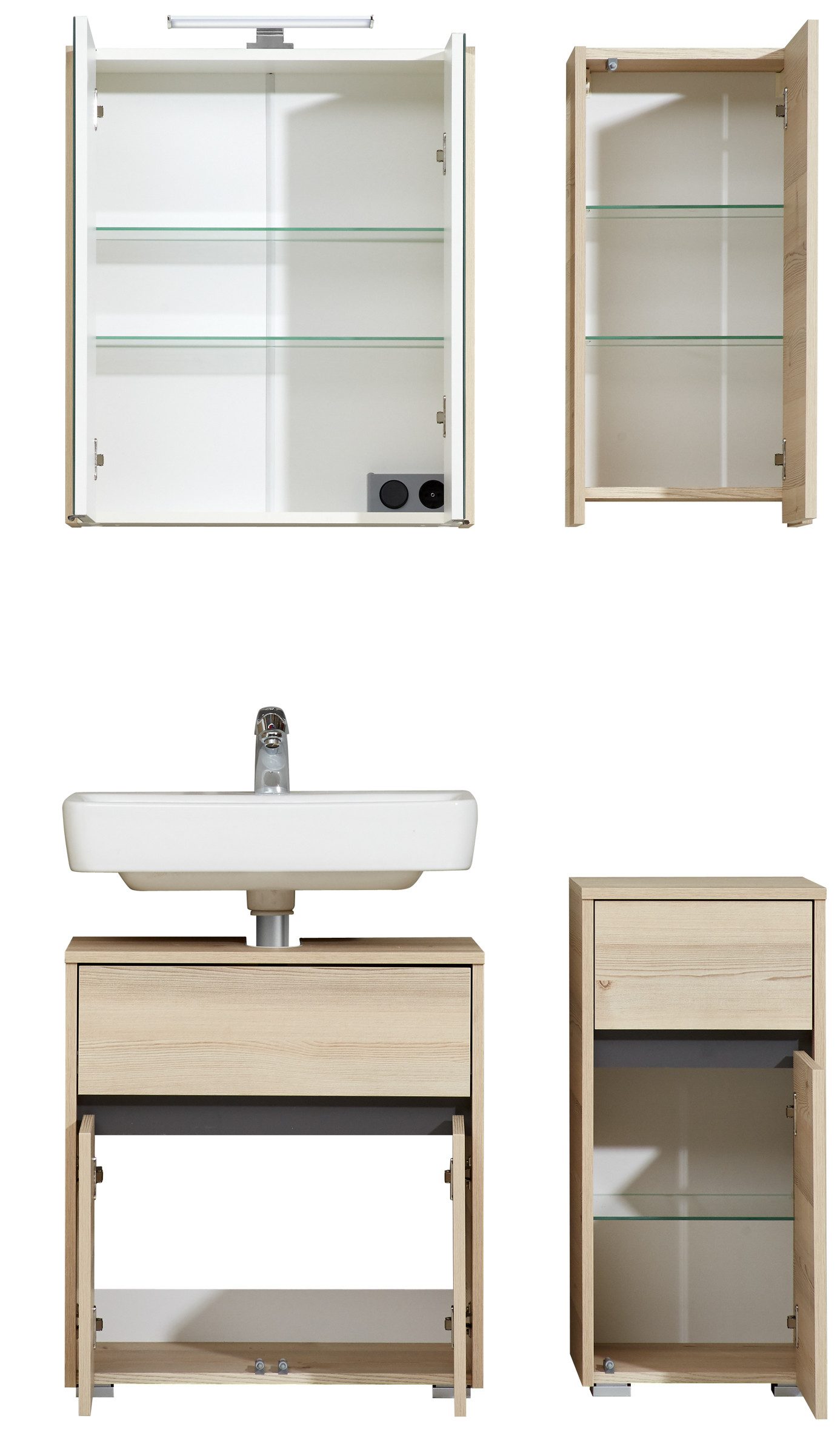 Saphir Badmöbel-Set Keramikaufsatzbecken, Waschtischplatte und Waschtischunterschrank, (Komplett-Set, 4-St)