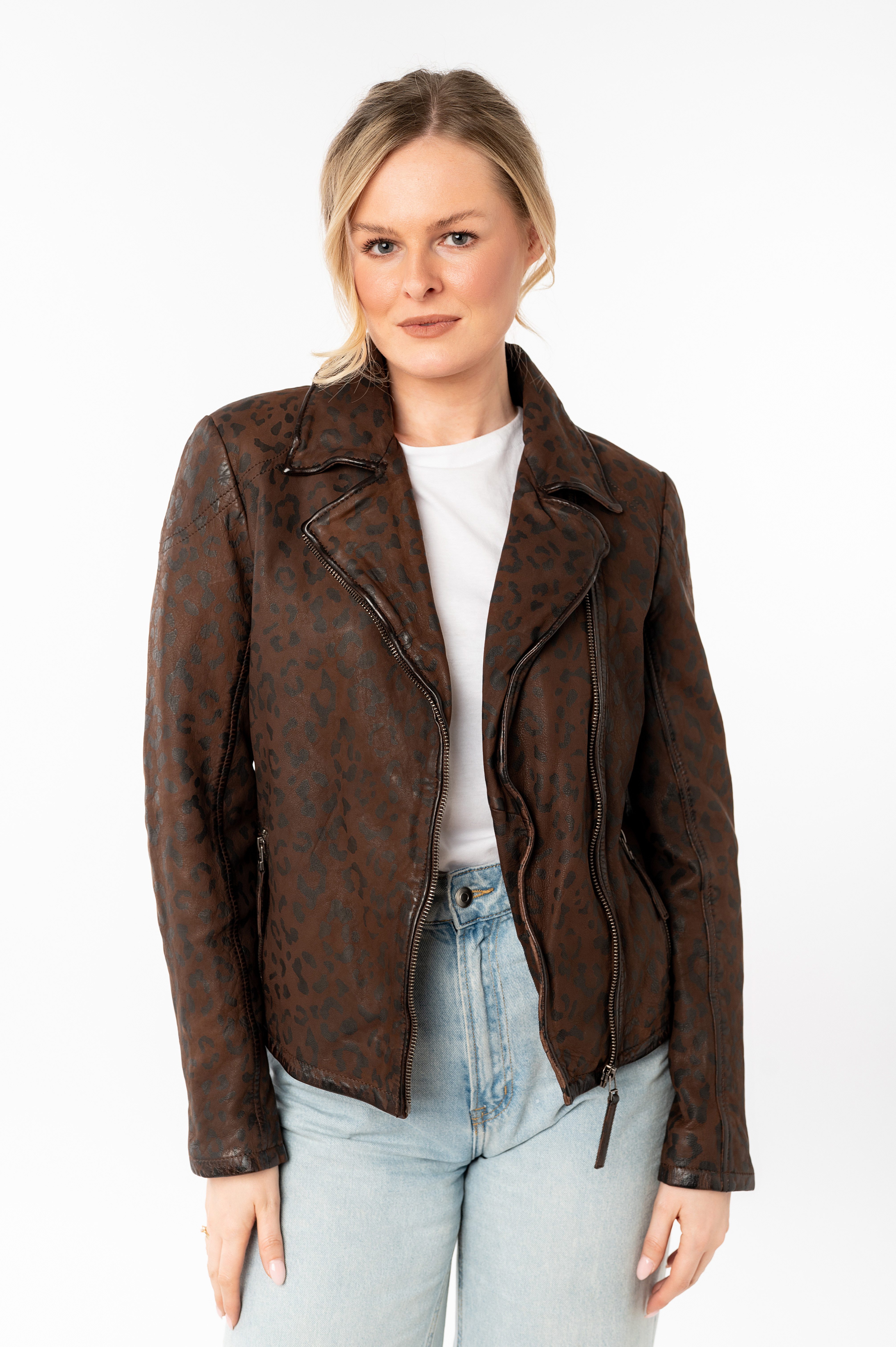 Mauritius Lederjacke MWMeeow mit Reverskragen, All-Over Muster