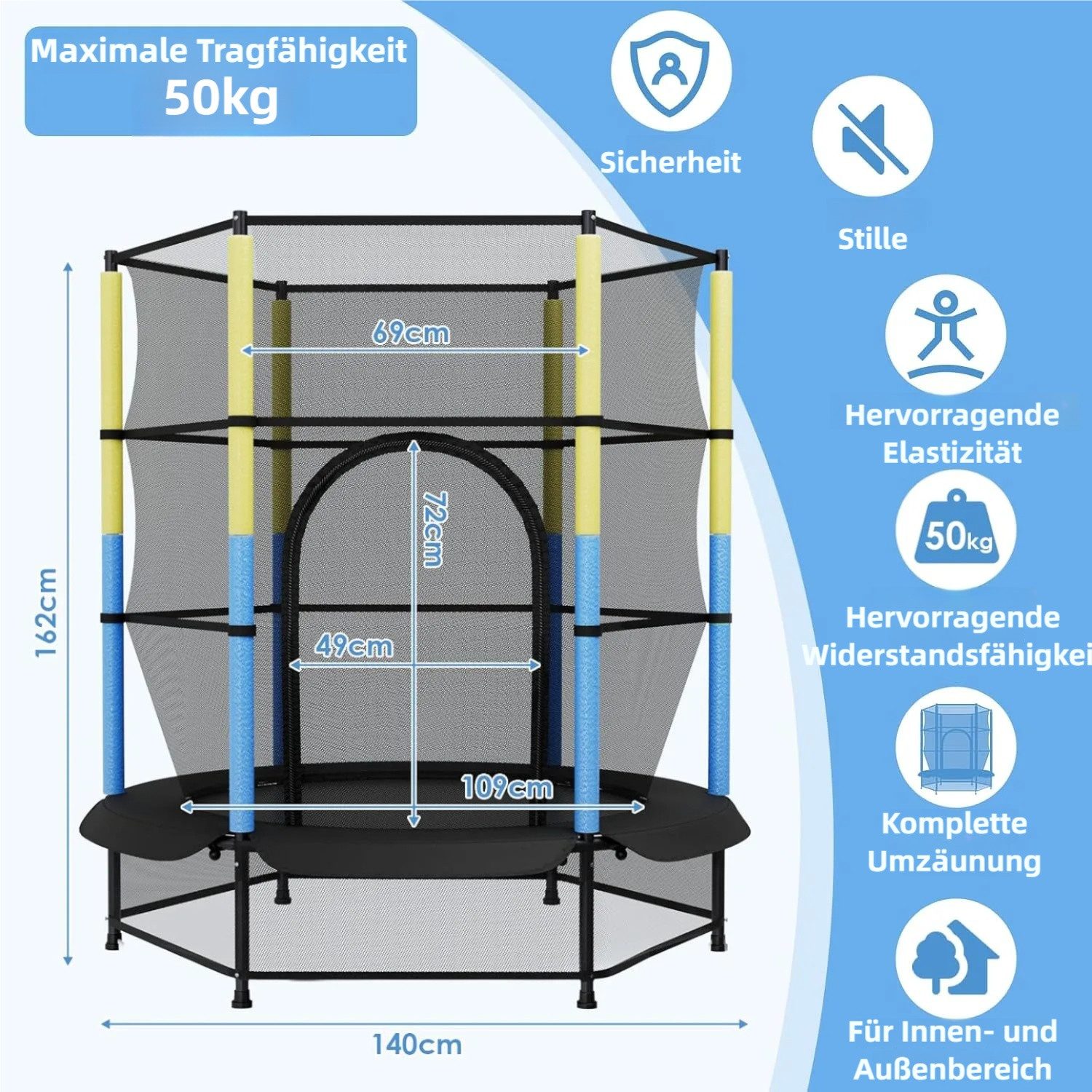 TLGREEN Gartentrampolin Ø 140cm bis 50 kg, Trampolin für Kinder,Kindertrampolin,Kleinkind-Trampolin