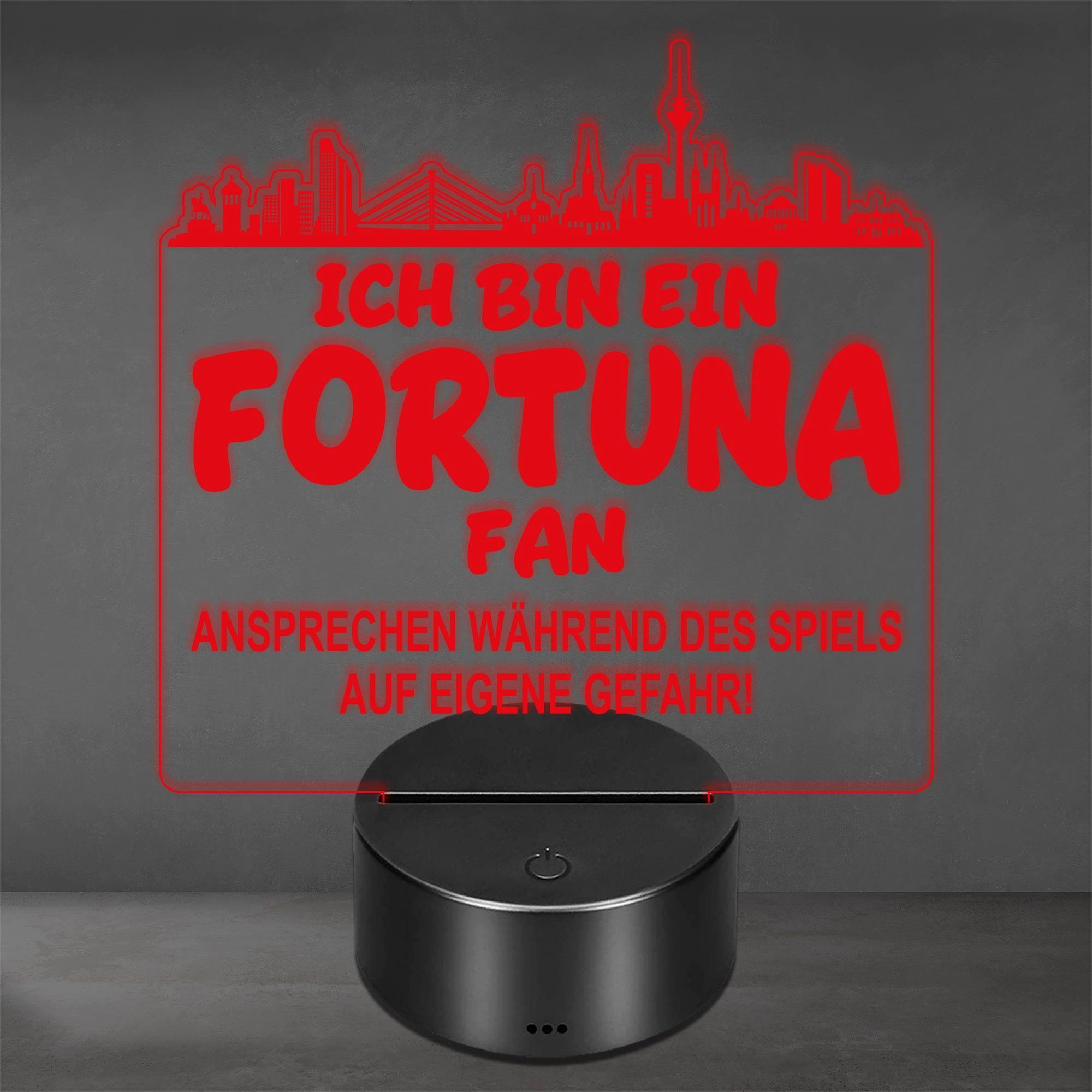 Lieblingsmensch LED Nachtlicht Fußball - Ich bin ein Fortuna Fan - Ansprechen auf eigene Gefahr, LED fest integriert, Farbwechsel oder feste Farbe mit Fernbedienung & Touch, Man Cave Stimmungslicht – 19x23cm