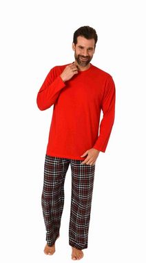 Trend by Normann Pyjama Herren Schlafanzug langarm mit Flanell Hose, Oberteil unifarben