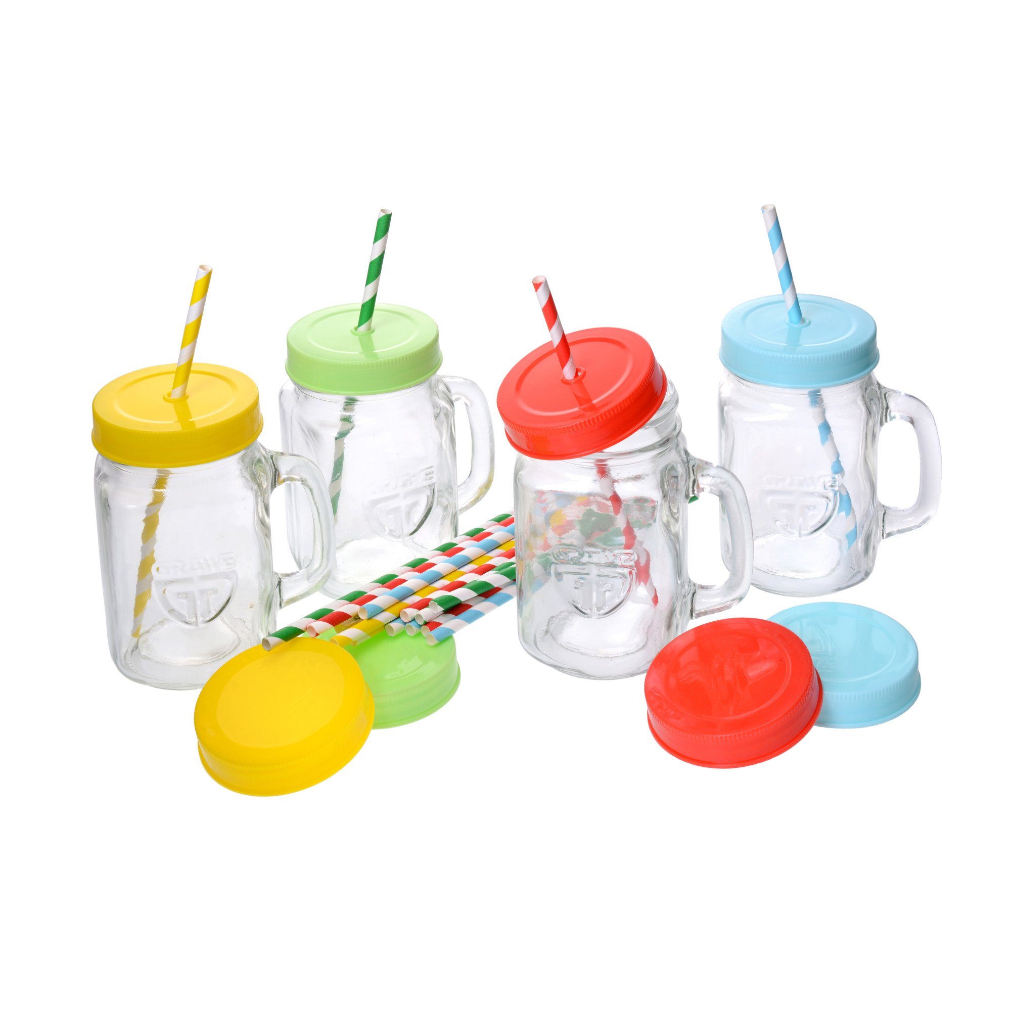 Flirt Trinkgläser Mit Henkel, Deckel & Strohhalm, 4er-Set, Je 0,5l – Für Smoothies, Cocktails, Kalte Getränke